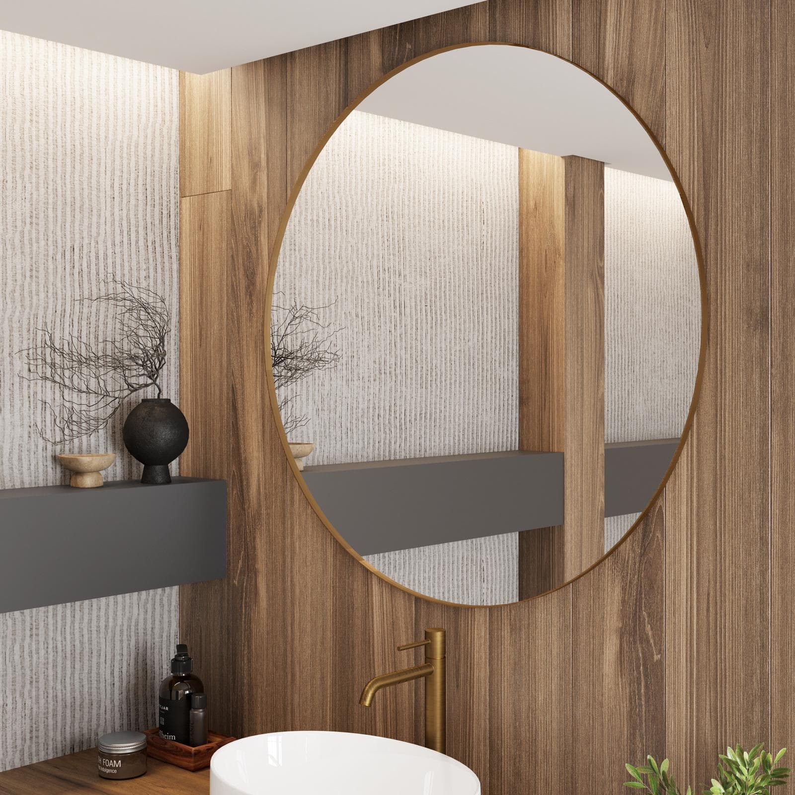 Specchio bagno 100 cm con cornice in alluminio oro rosa spazzolato - Talas