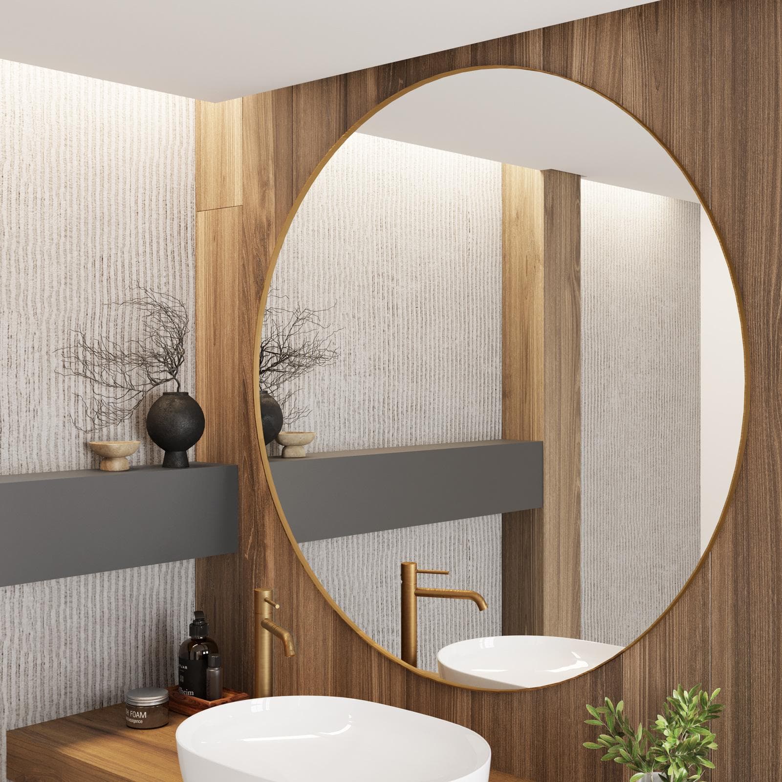 Specchio bagno 120 cm con cornice in alluminio oro spazzolato - Talas
