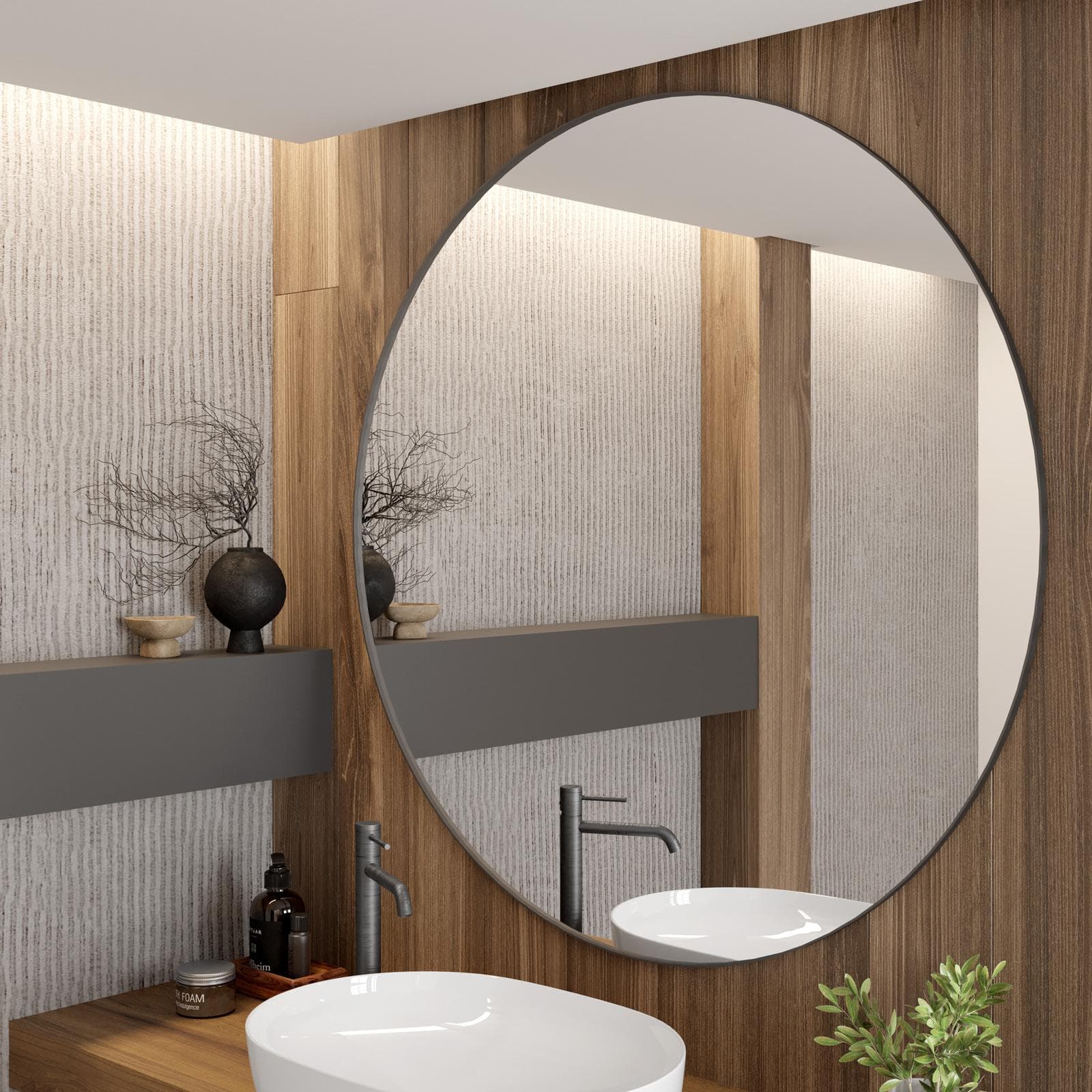 Specchio bagno 120 cm con cornice nero spazzolato in alluminio - Talas