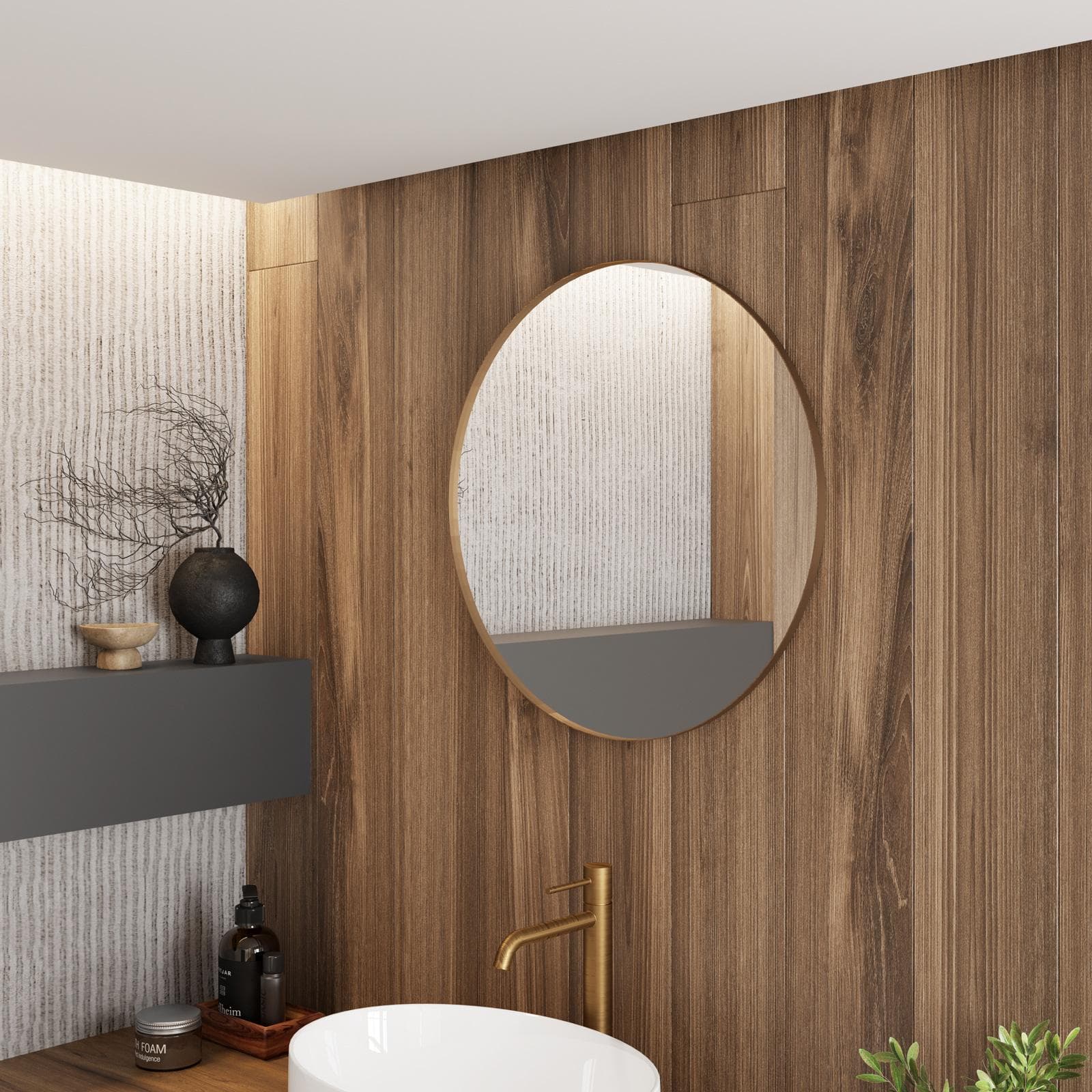 Specchio bagno 60 cm con cornice in alluminio oro rosa spazzolato - Talas