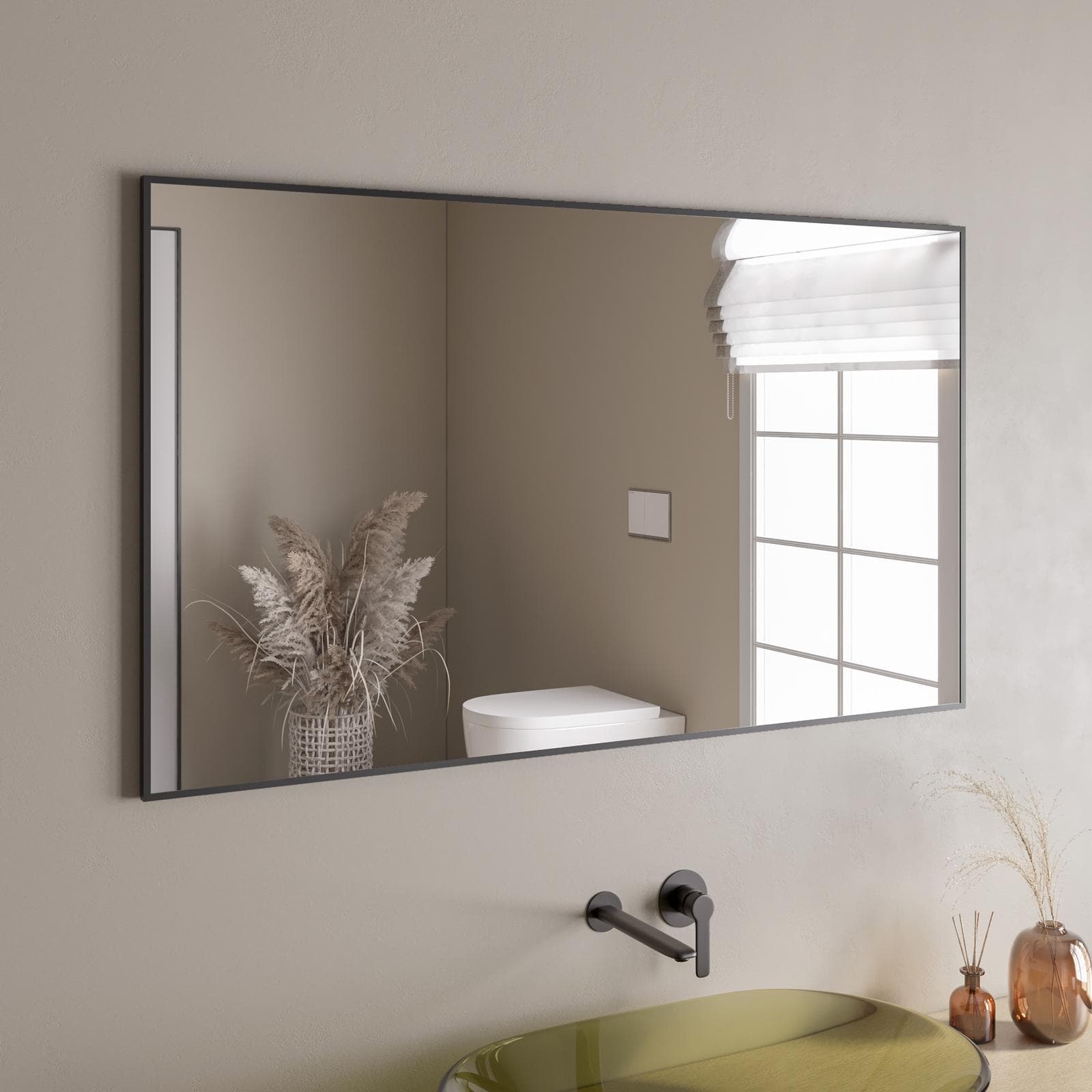 Specchio bagno 70x120 cm reversibile con cornice nero opaco - Talas