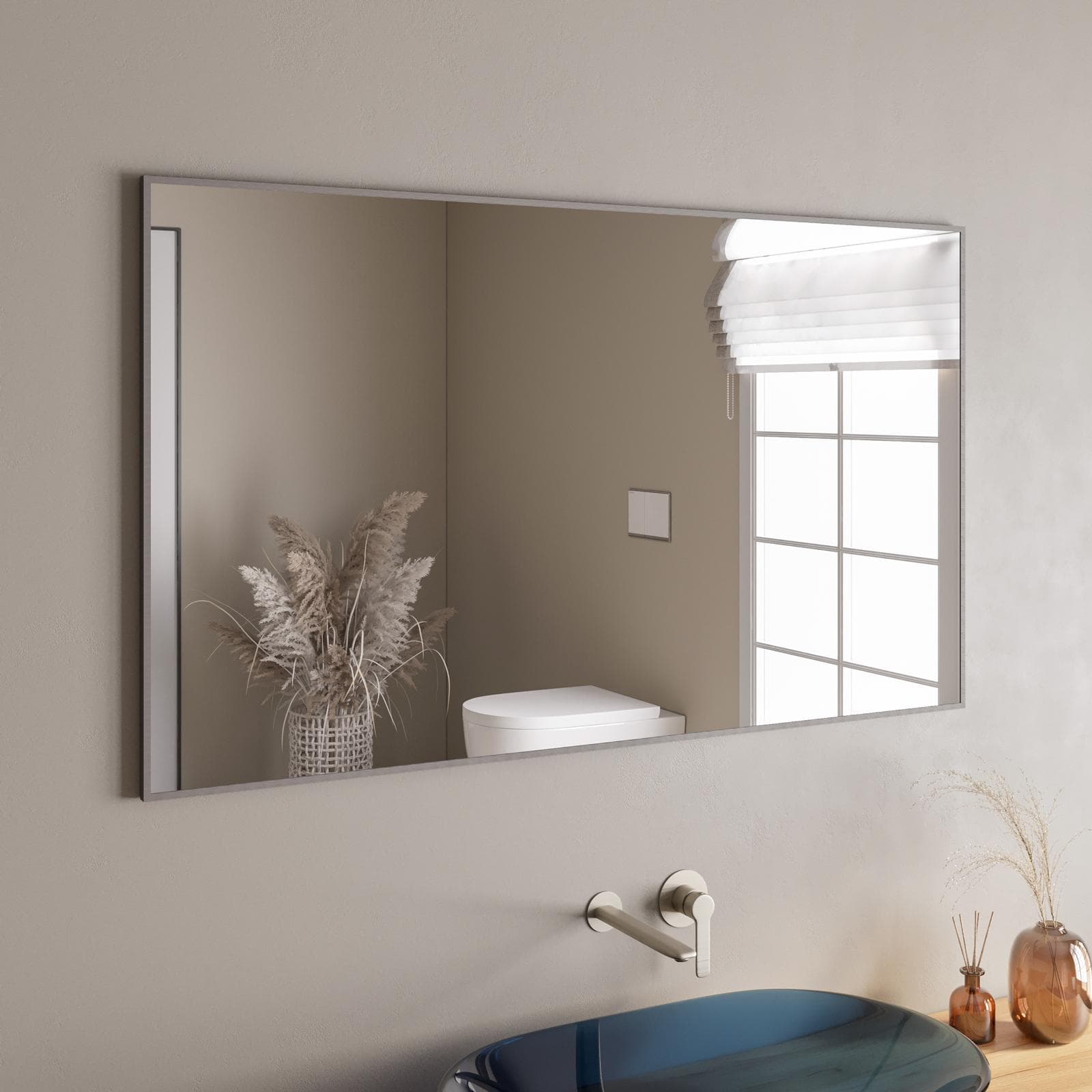 Specchio bagno 70x120 cm reversibile con cornice spazzolato - Talas