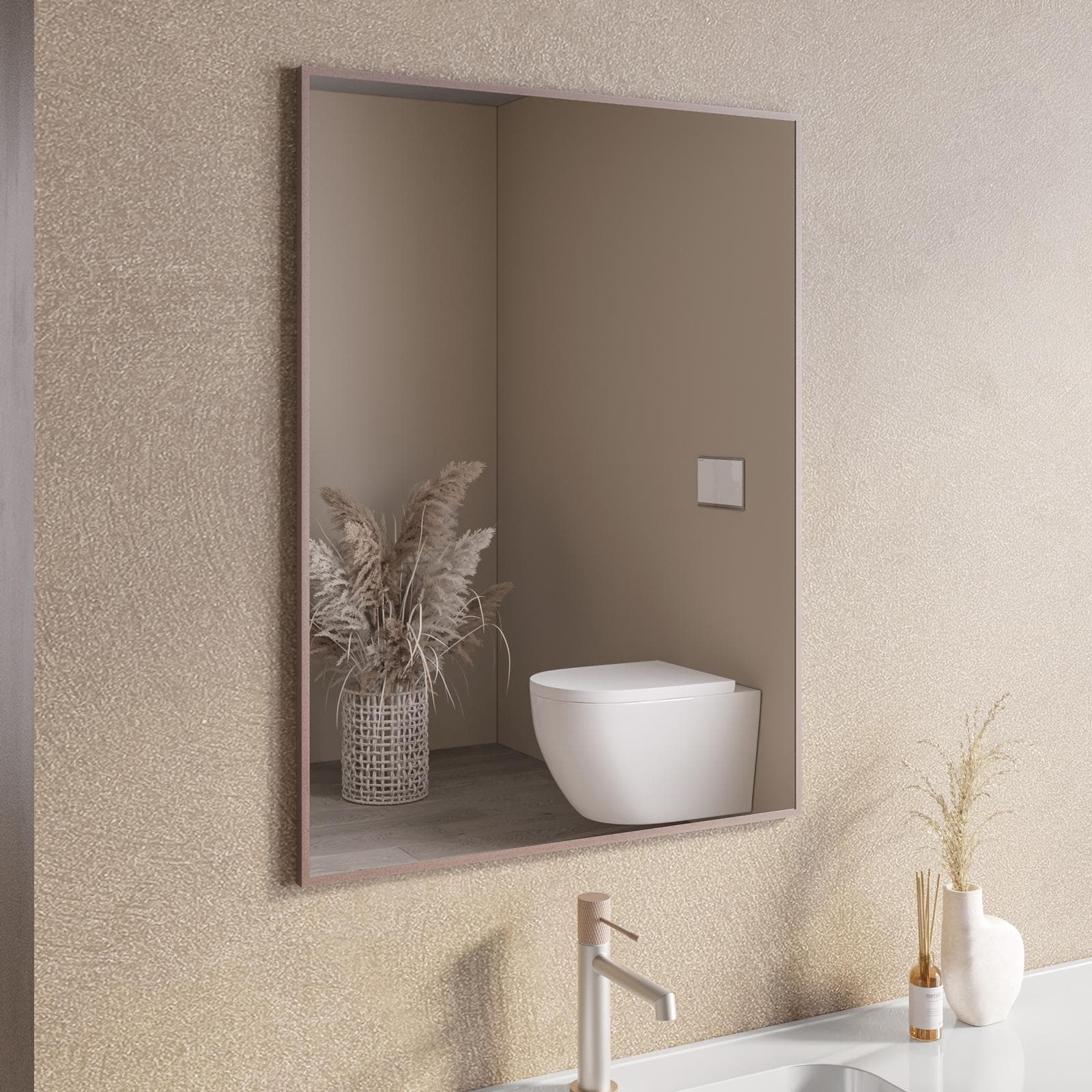 Specchio bagno 70x90 cm reversibile con cornice champagne - Talas