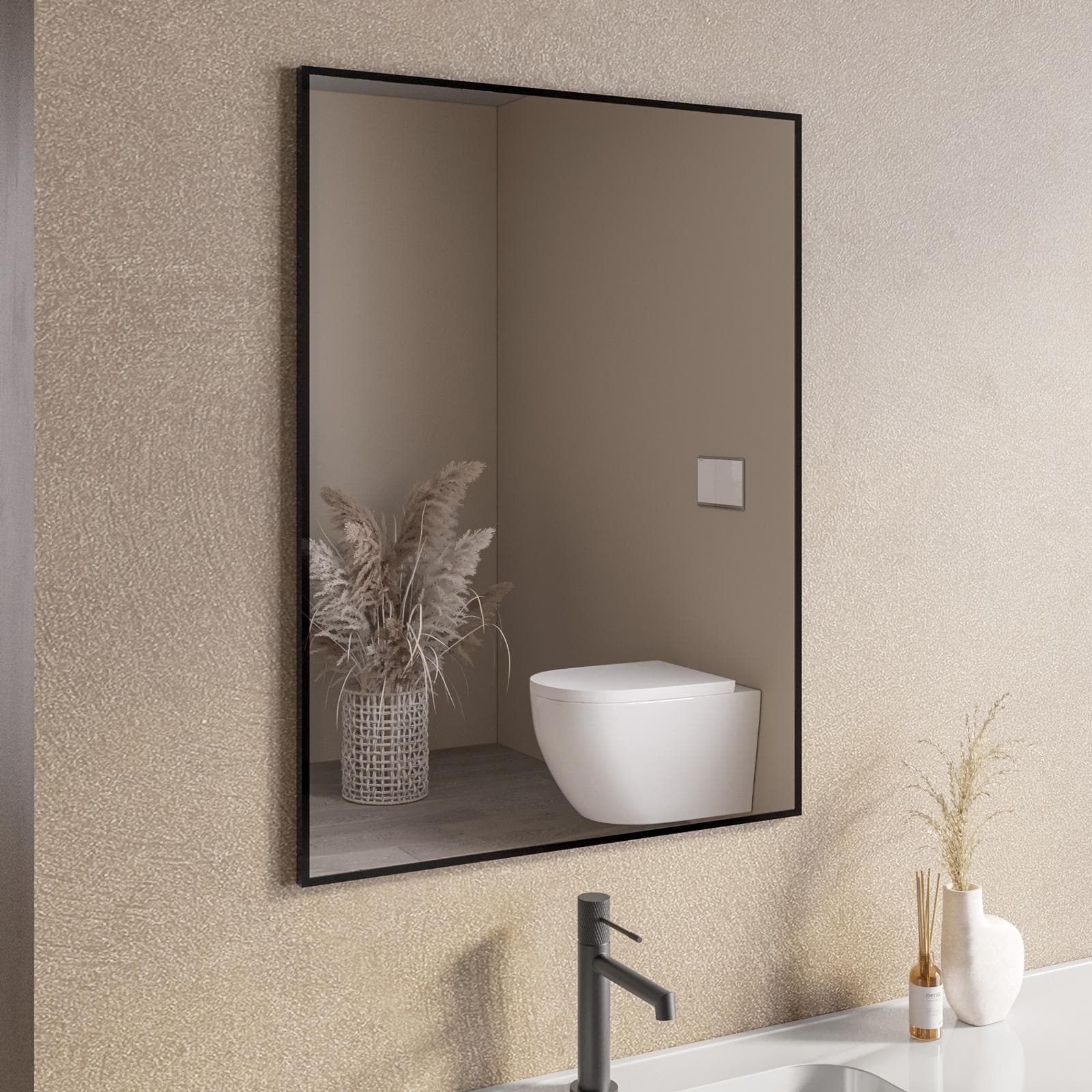 Specchio bagno 70x90 cm reversibile con cornice nero lucido - Talas