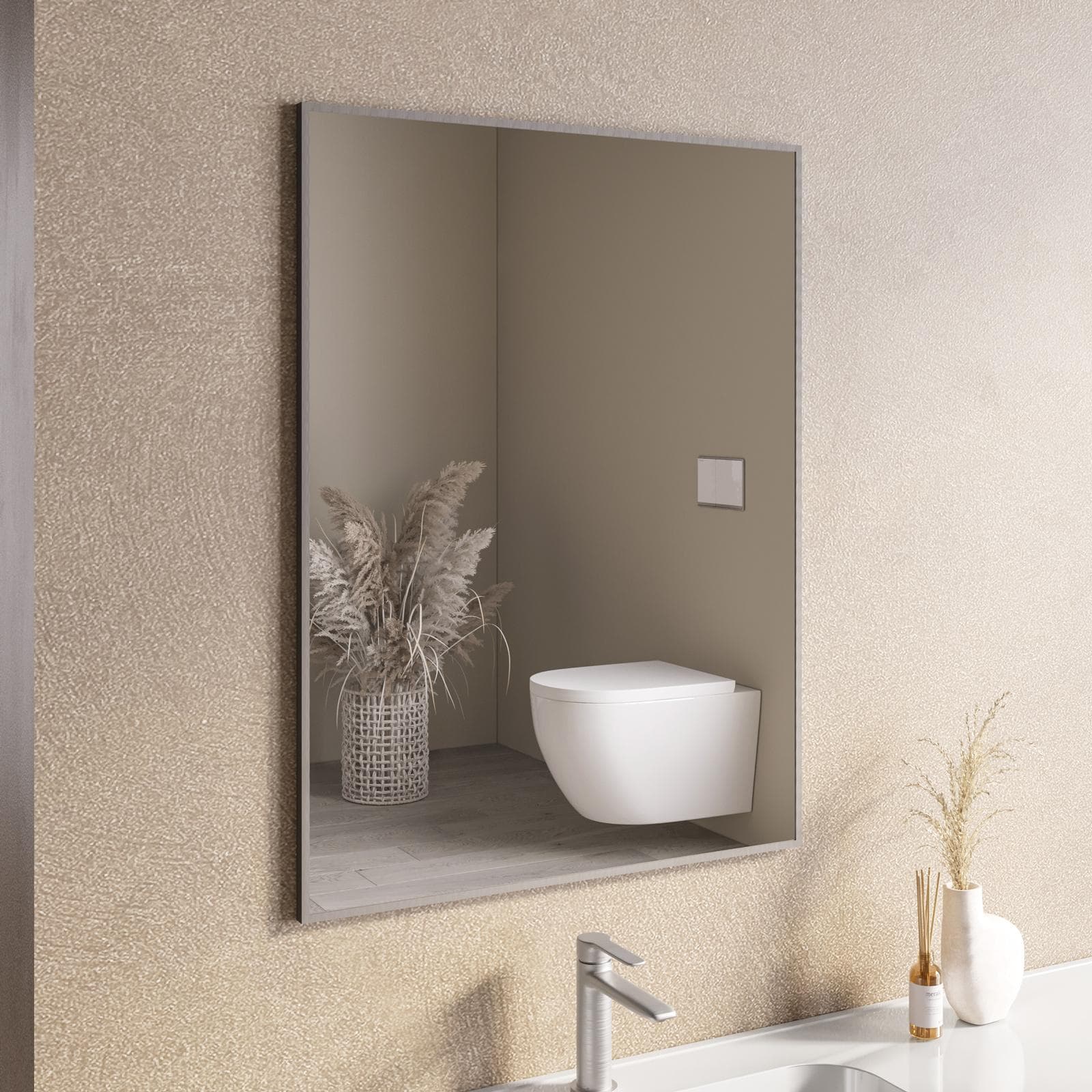 Specchio bagno 70x90 cm reversibile con cornice spazzolato - Talas