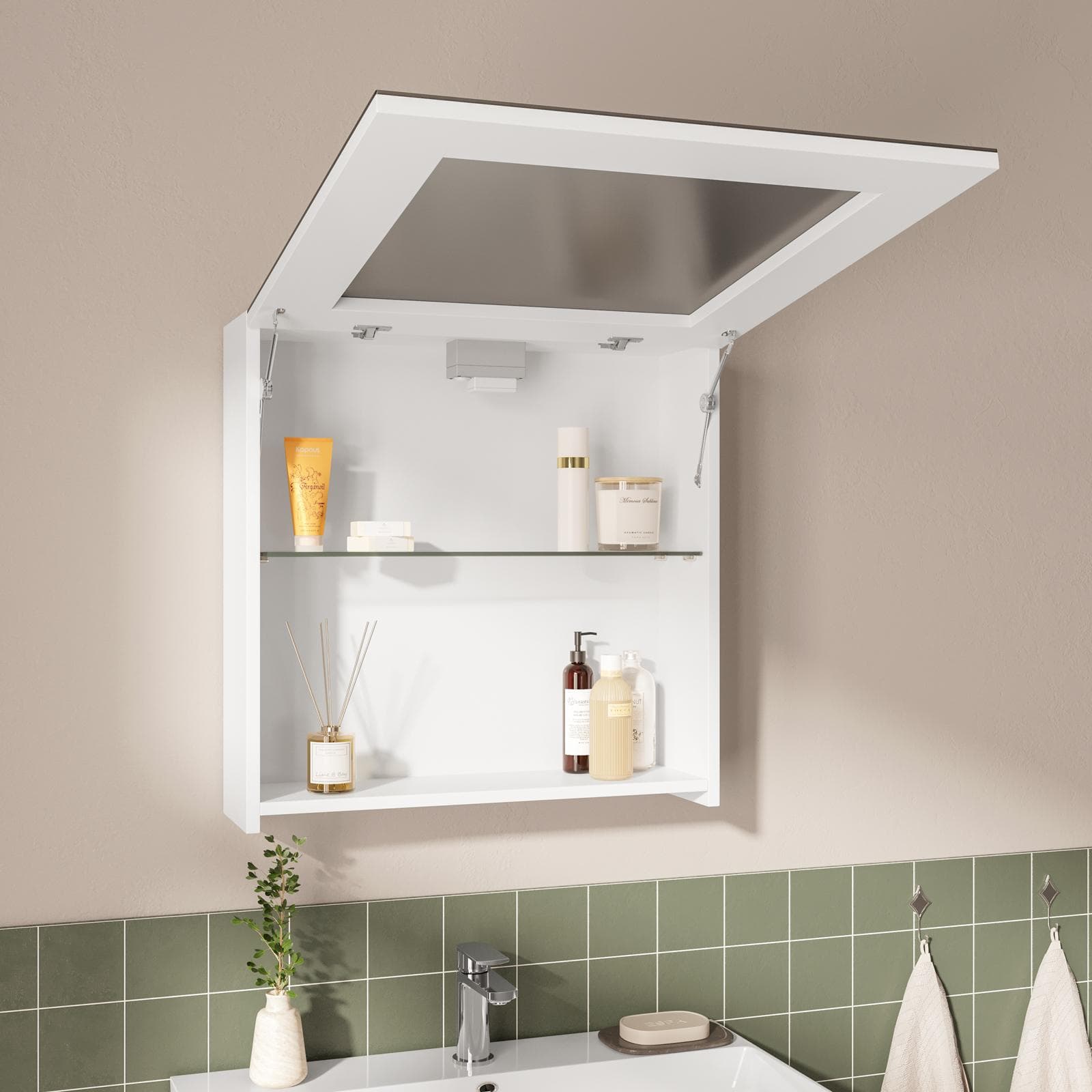 Specchio contenitore 60x18x60h cm con anta a ribalta - Alhena
