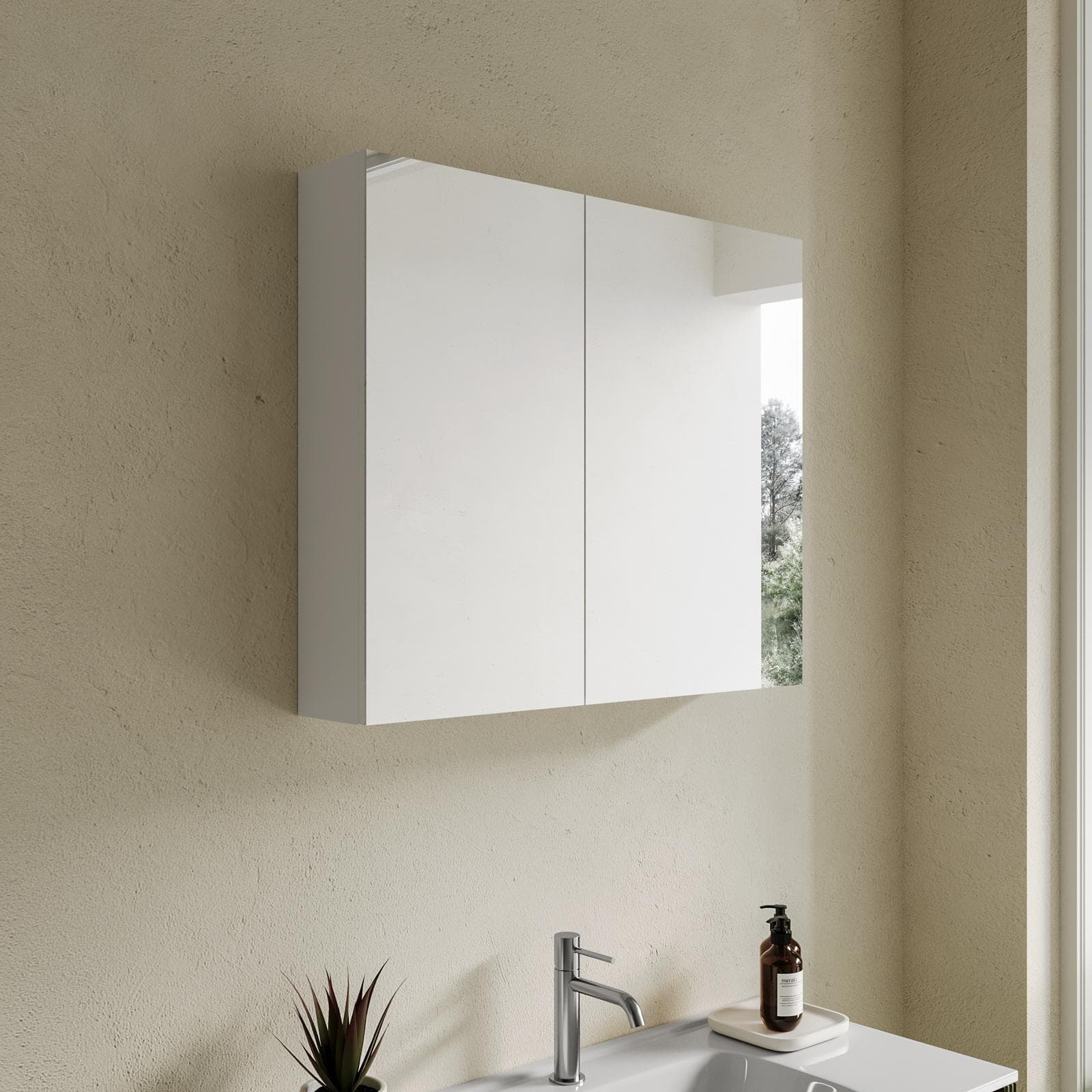Specchio contenitore bagno cm 80 x 68 bianco lucido 2 ante