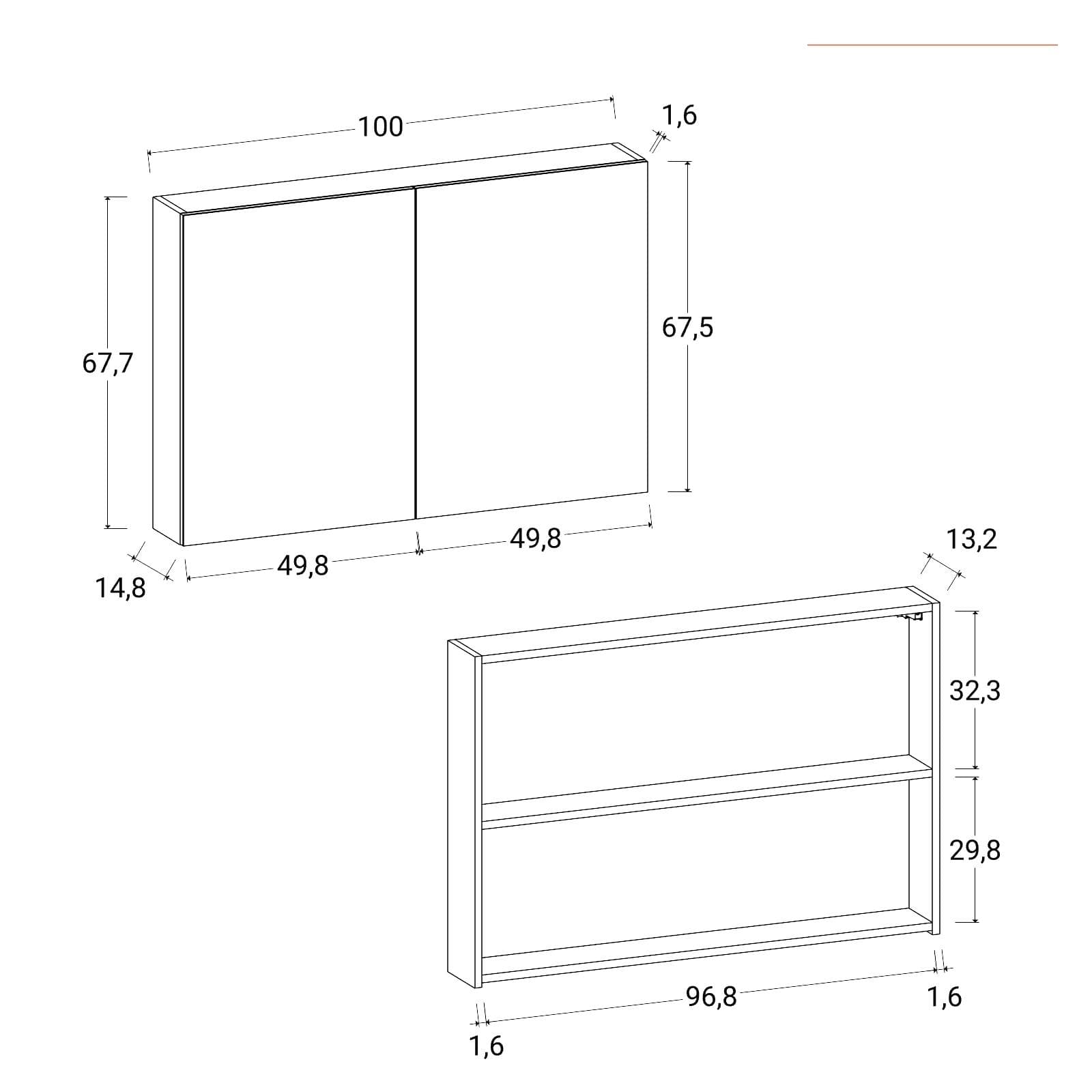 Specchio contenitore bagno cm 100 x 68 bianco lucido 2 ante
