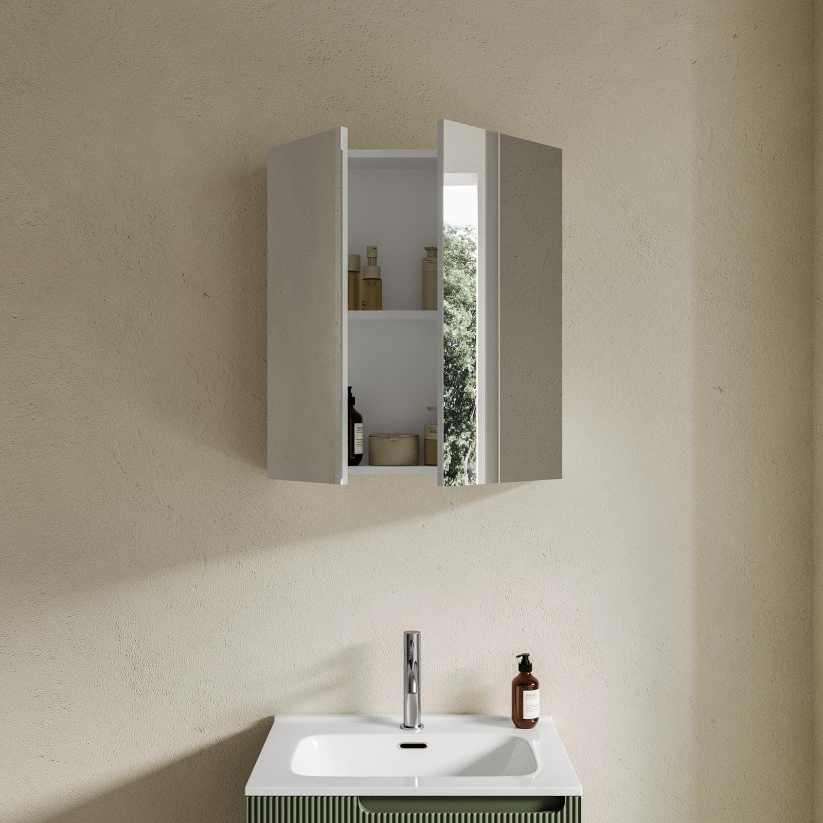 Specchio contenitore bagno cm 60 x 68 bianco lucido 2 ante