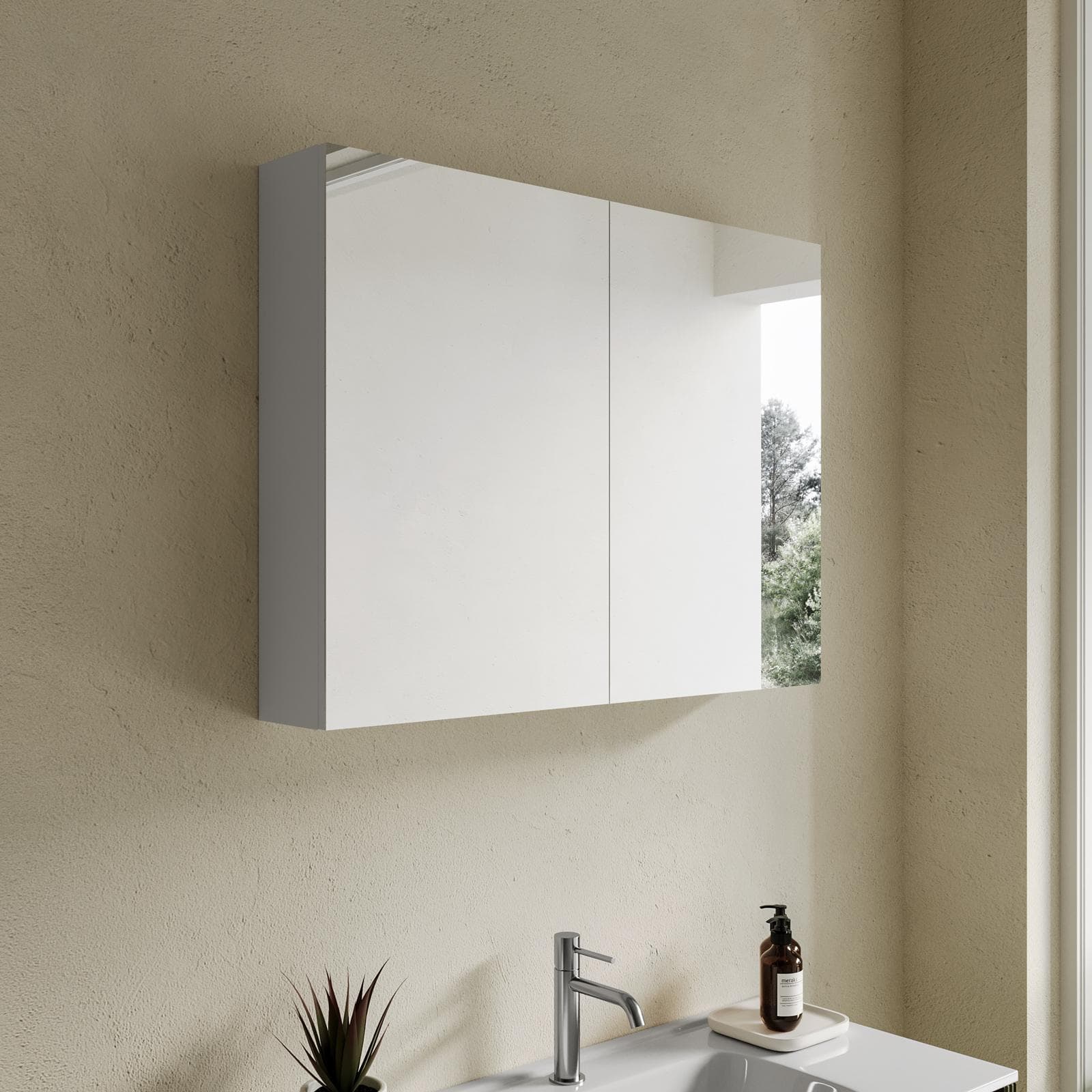 Specchio contenitore bagno cm 90 x 68 bianco lucido 2 ante
