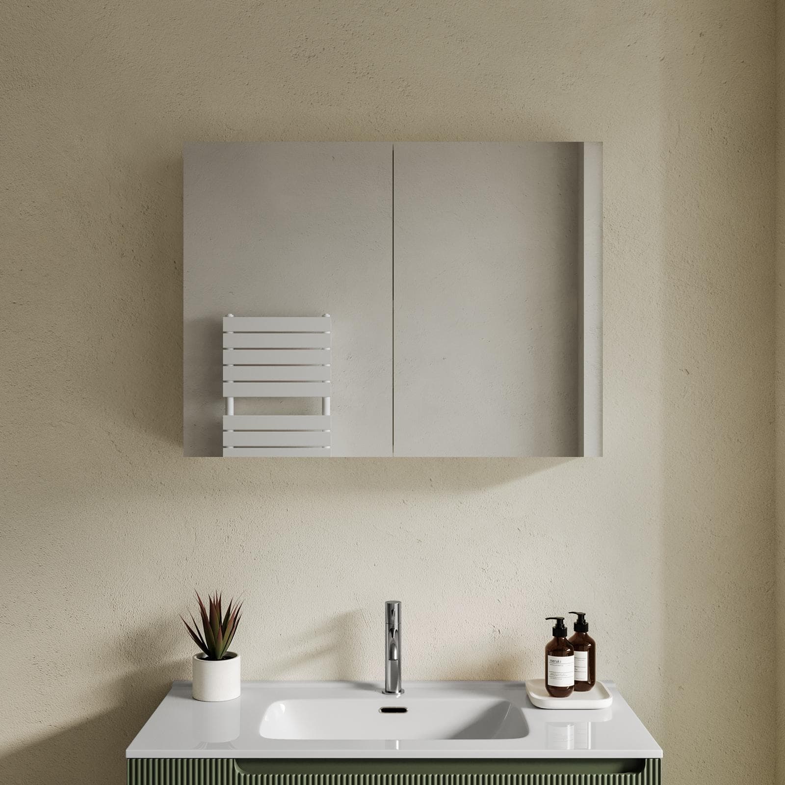 Specchio contenitore bagno cm 90 x 68 bianco lucido 2 ante