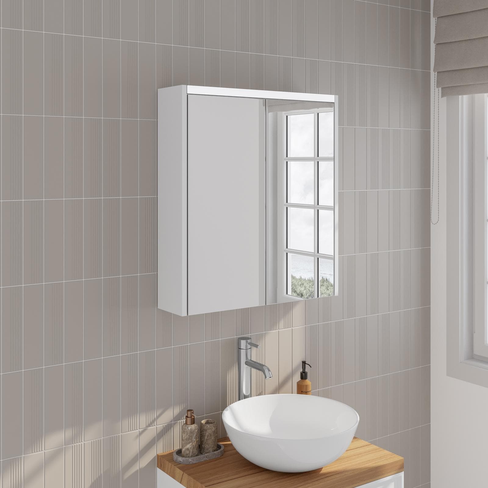 Specchio contenitore led 60x15x67h cm con 2 ante - Rigel