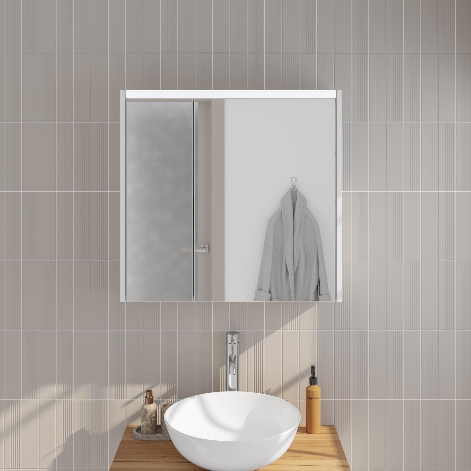 Specchio contenitore led 70x15x67h cm con 2 ante - Rigel