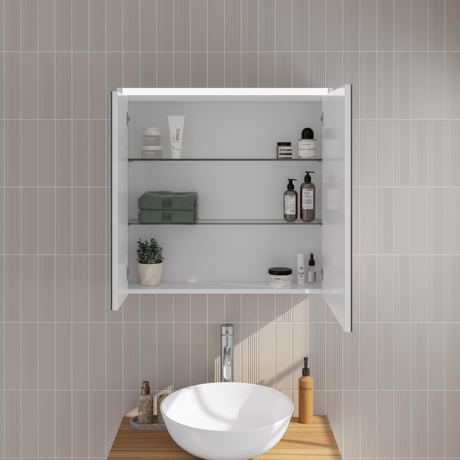 Specchio contenitore led 70x15x67h cm con 2 ante - Rigel
