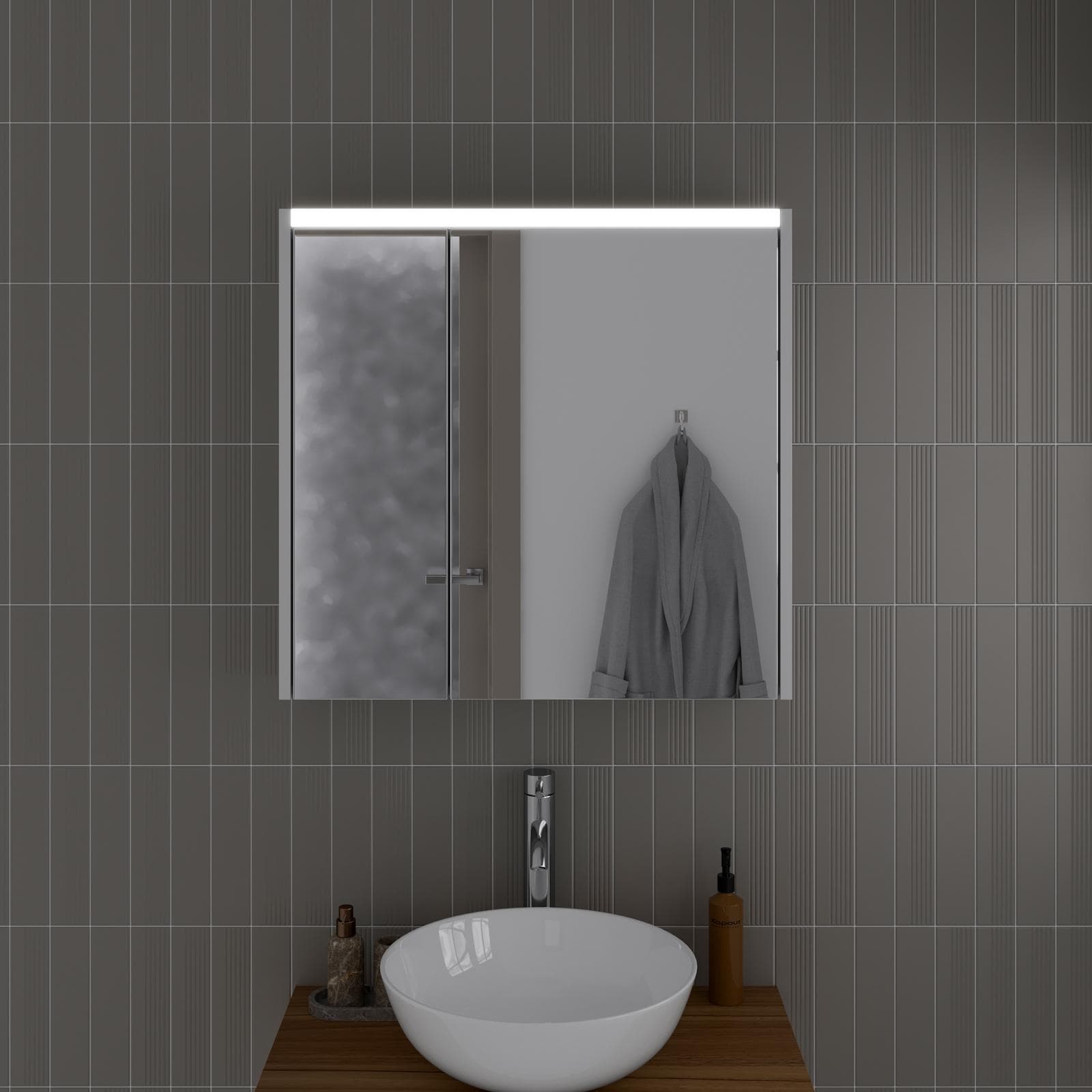 Specchio contenitore led 70x15x67h cm con 2 ante - Rigel
