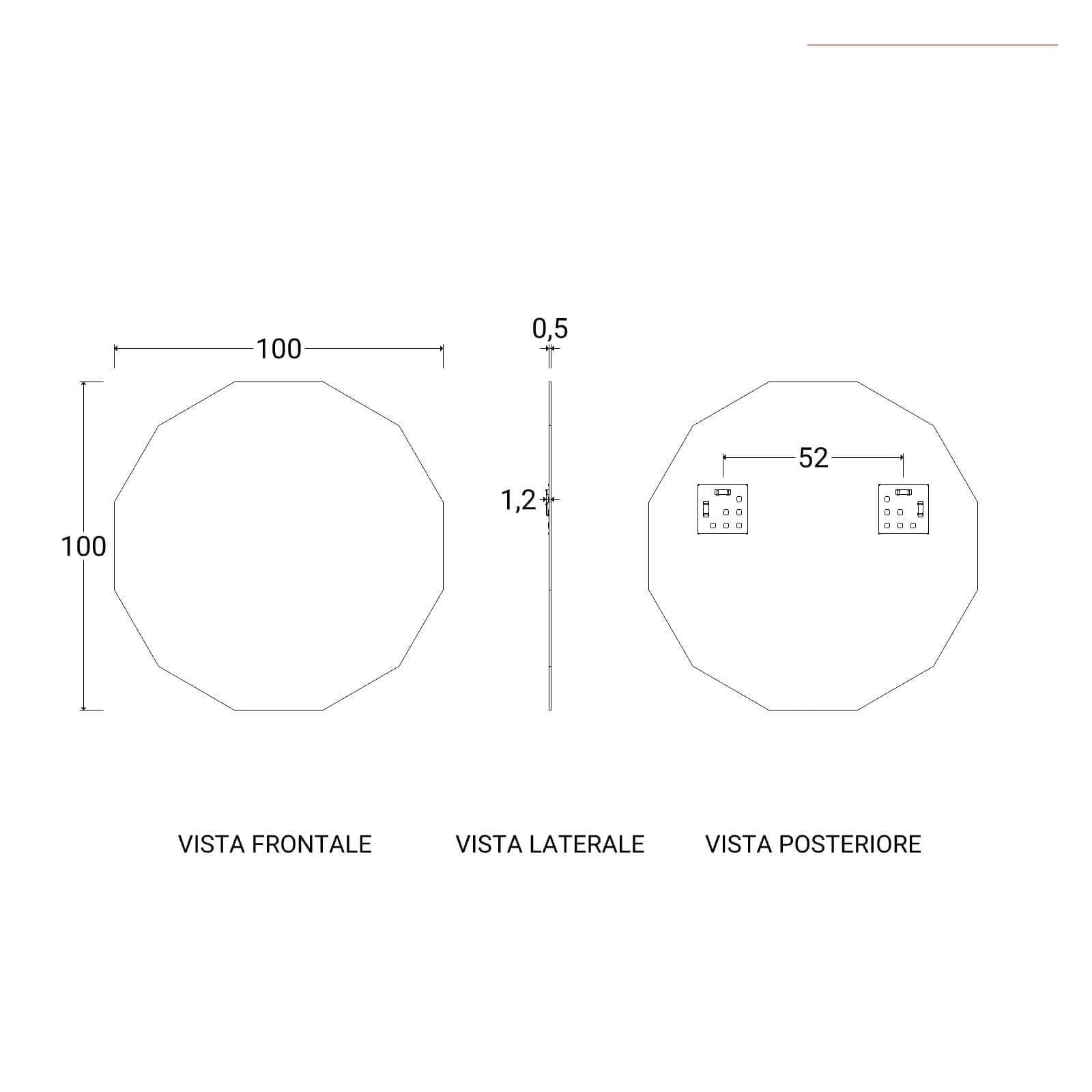 Specchio da bagno 100x100 cm forma dodecagonale - Tamaki