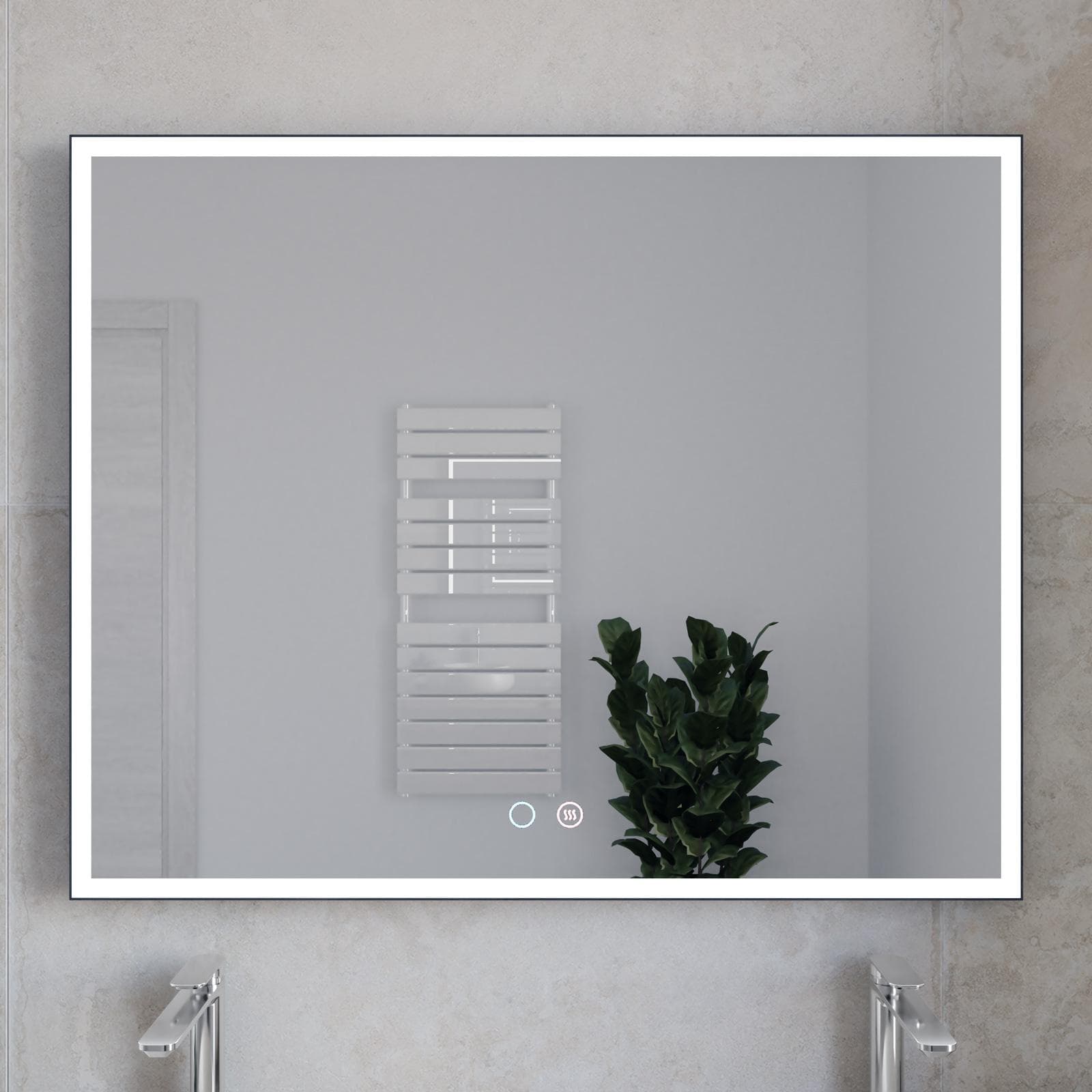 Specchio da bagno 3 led 100x80 cm con antiappannante nero opaco - Bats