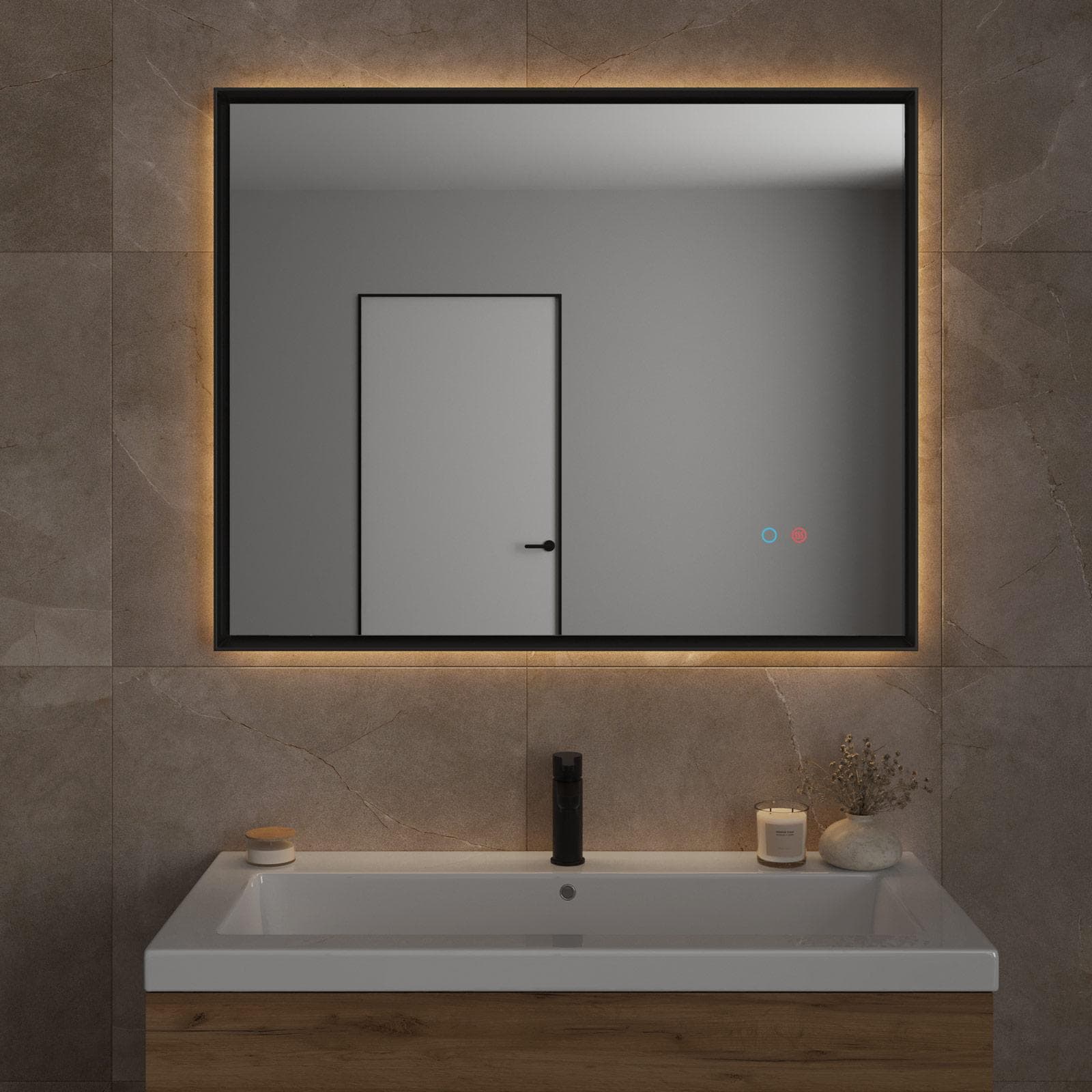 Specchio da bagno 3 led 100x80 cm con antiappannate e retroilluminato nero opaco - Seraph