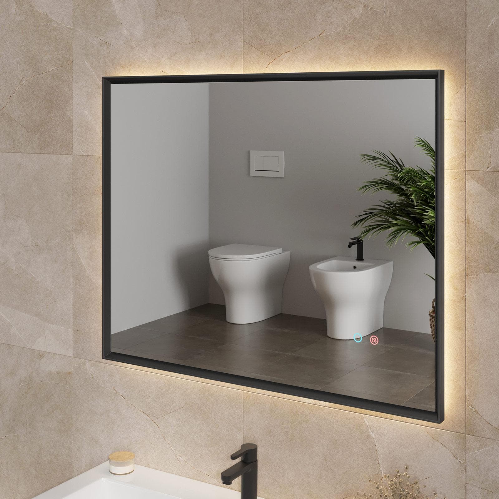 Specchio da bagno 3 led 100x80 cm con antiappannate e retroilluminato nero opaco - Seraph