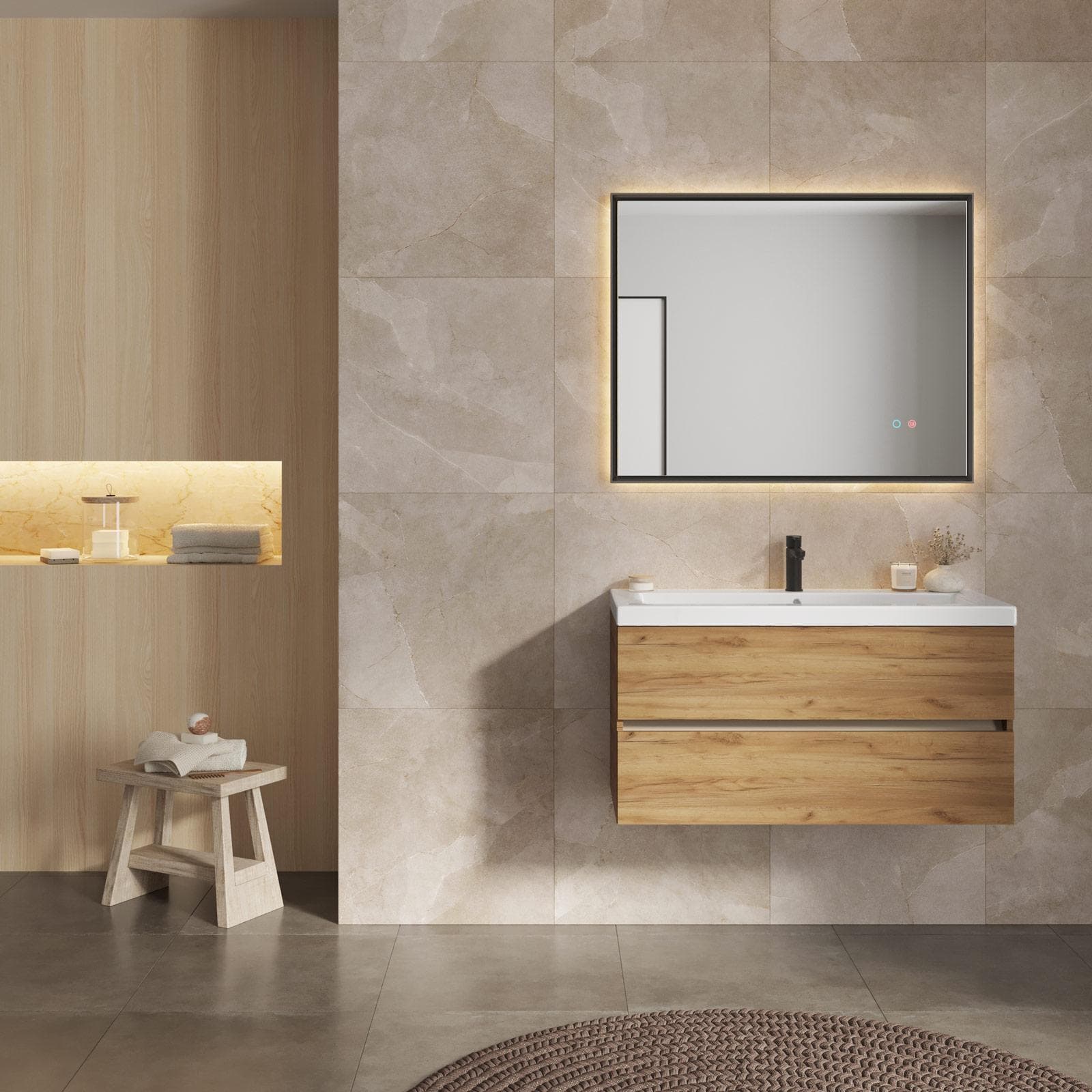 Specchio da bagno 3 led 100x80 cm con antiappannate e retroilluminato nero opaco - Seraph