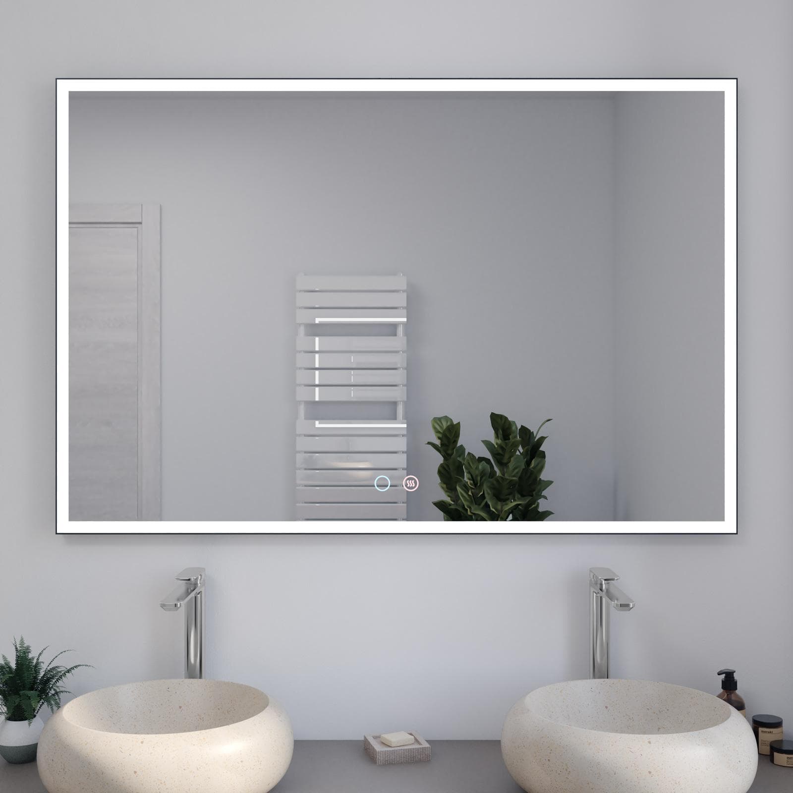 Specchio da bagno 3 led 120x80 cm con antiappannante nero opaco - Bats