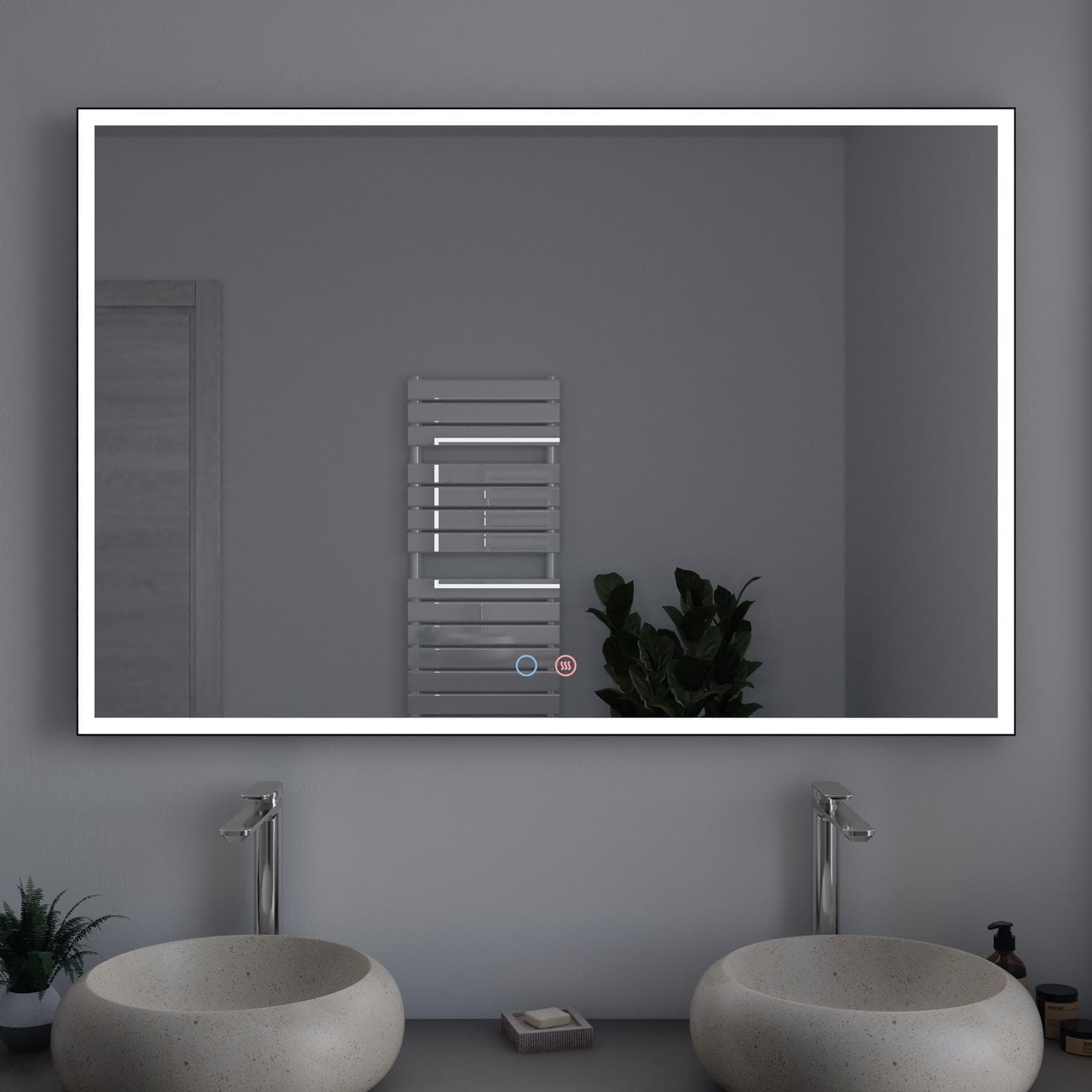 Specchio da bagno 3 led 120x80 cm con antiappannante nero opaco - Bats