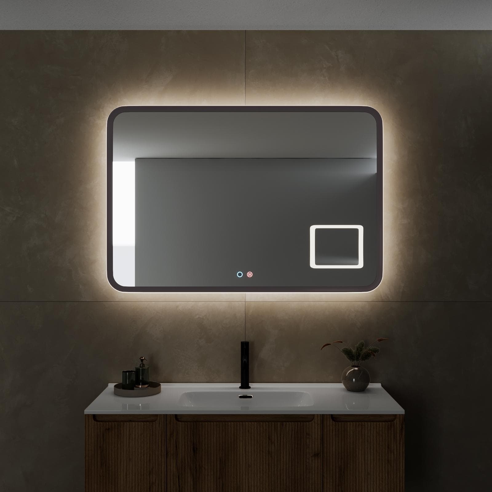 Specchio da bagno 3 led 120x80 cm con luce perimetrale retroilluminato e antiappannante grigio cobalto - Elevia