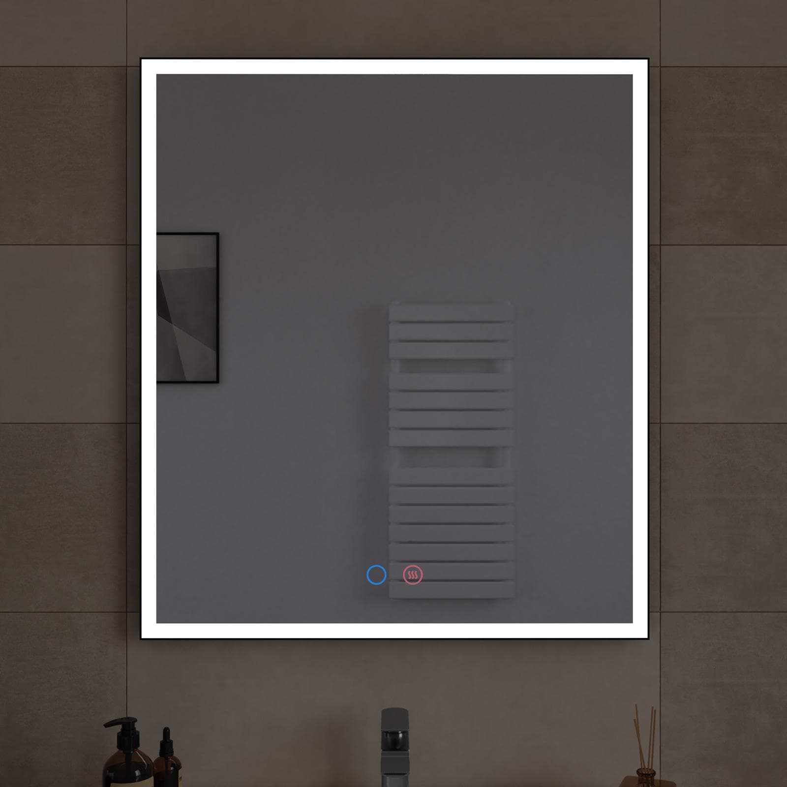 Specchio da bagno 3 led 70x80 cm con antiappannante nero opaco - Bats
