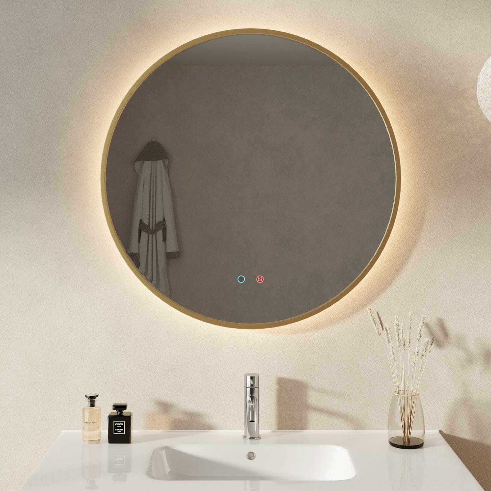 Specchio da bagno 3 led 80 cm con antiappannate e retroilluminato oro spazzolato - Empiria