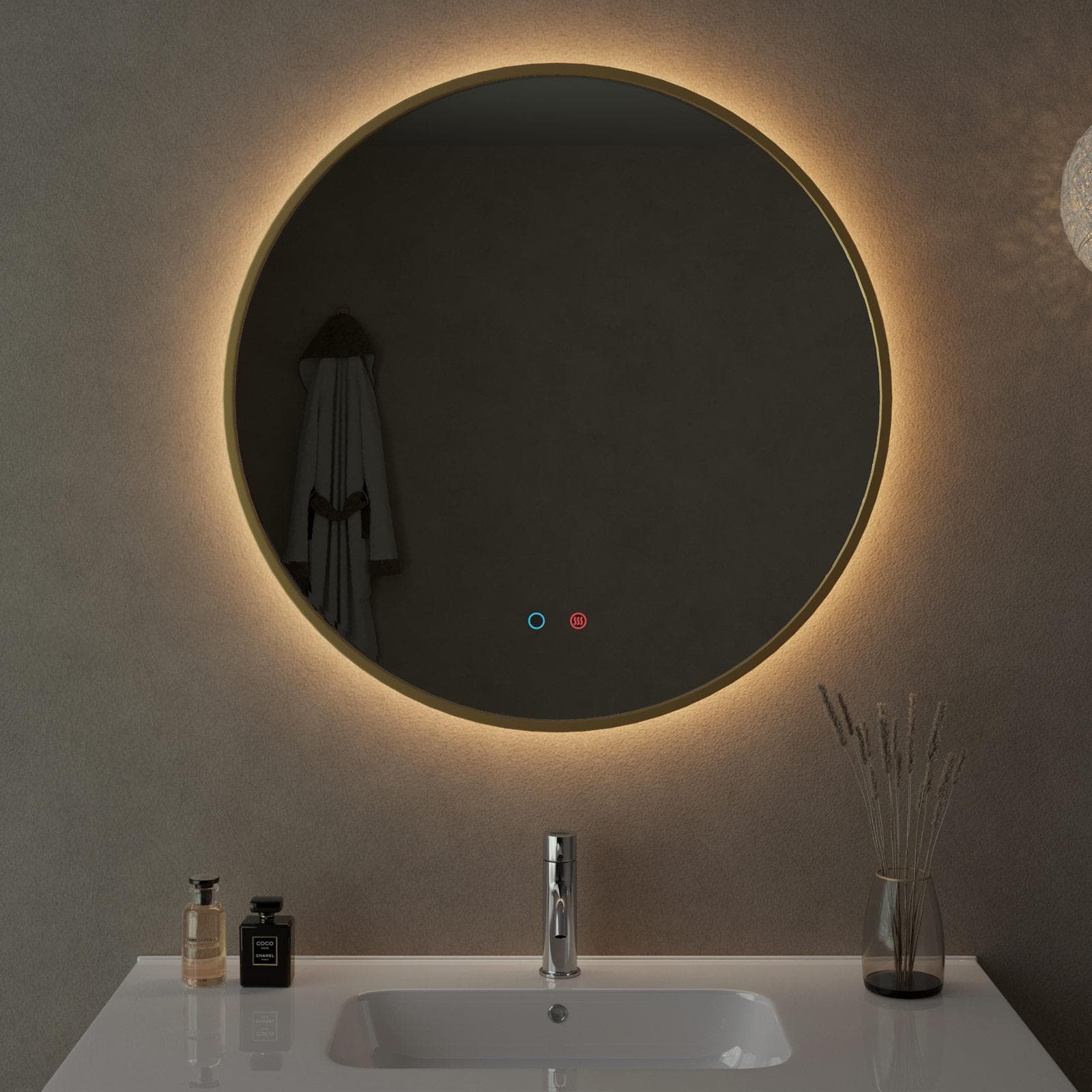 Specchio da bagno 3 led 80 cm con antiappannate e retroilluminato oro spazzolato - Empiria