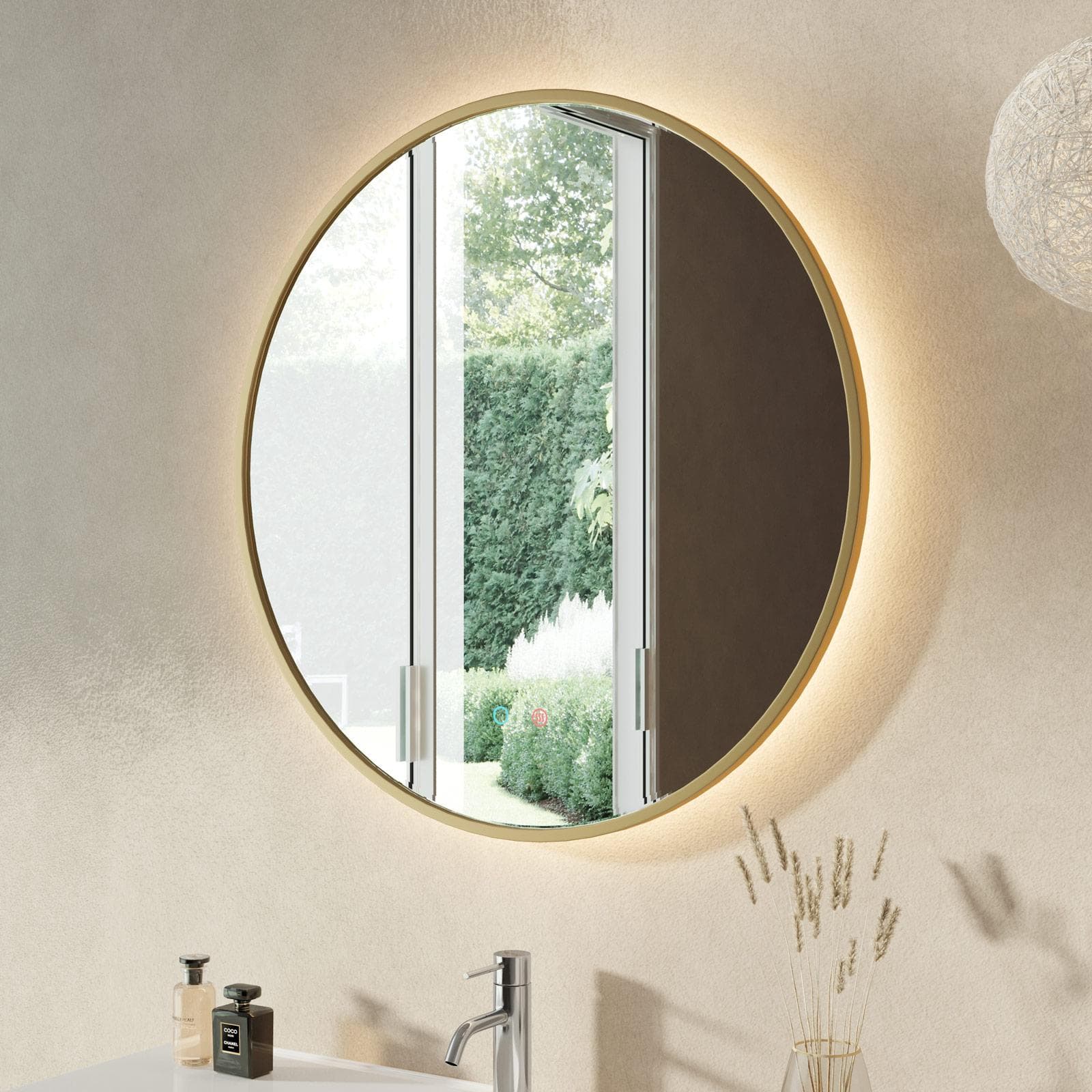 Specchio da bagno 3 led 80 cm con antiappannate e retroilluminato oro spazzolato - Empiria