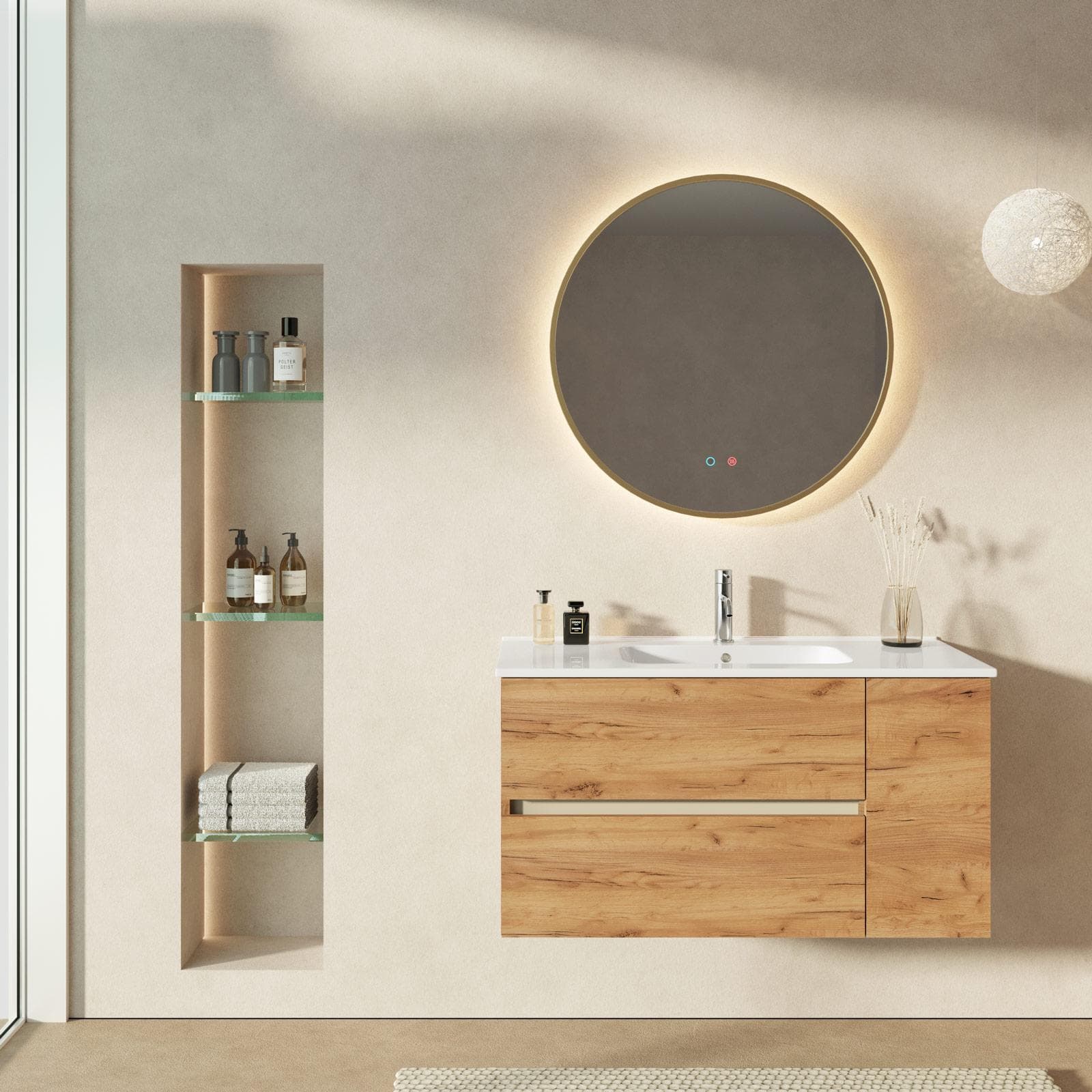 Specchio da bagno 3 led 80 cm con antiappannate e retroilluminato oro spazzolato - Empiria