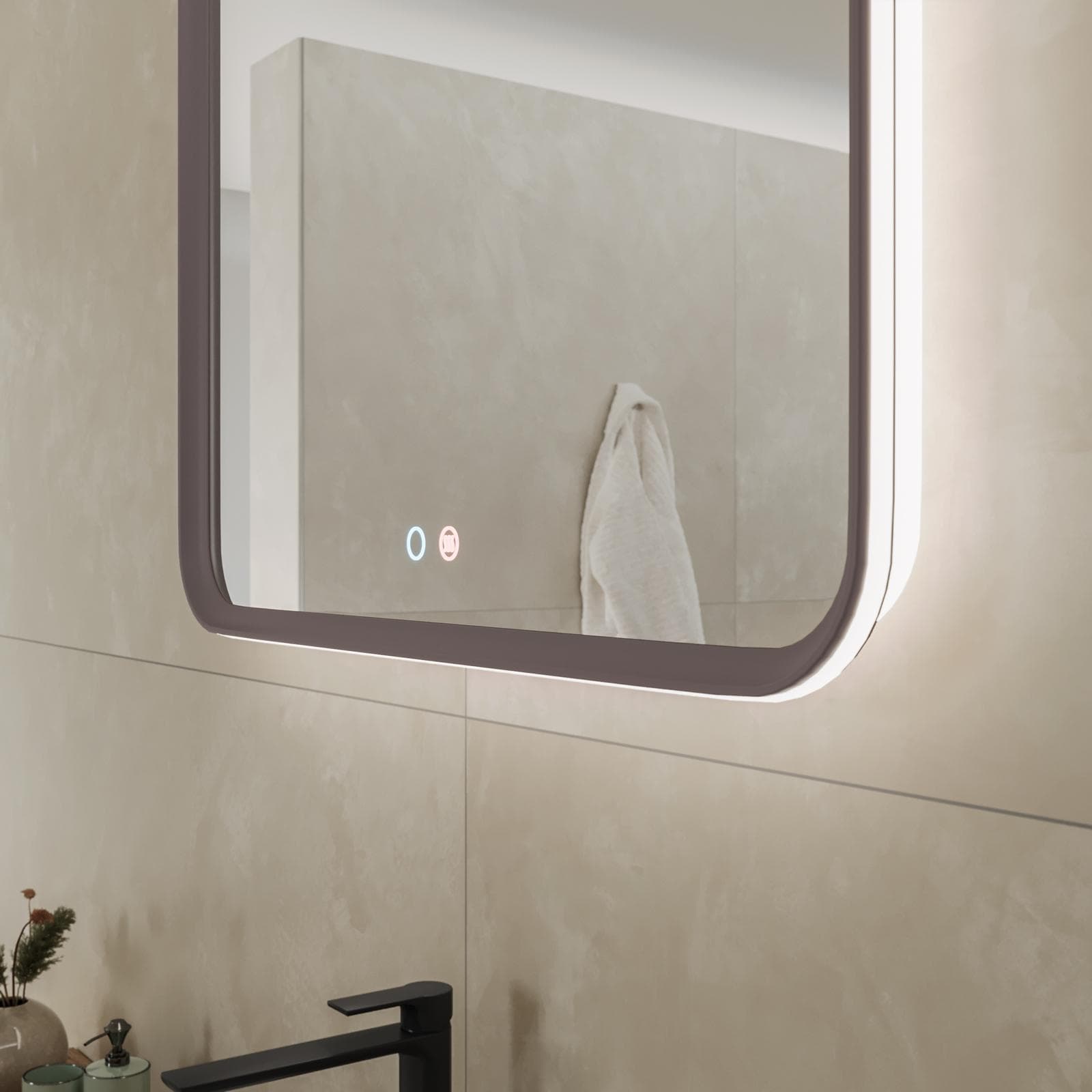 Specchio da bagno 3 led 80x80 cm con luce perimetrale retroilluminato e antiappannante grigio cobalto - Elevia