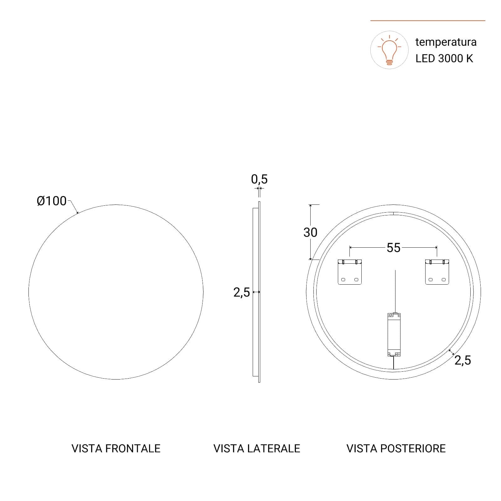 Specchio da bagno led 100 cm luce calda - Amede