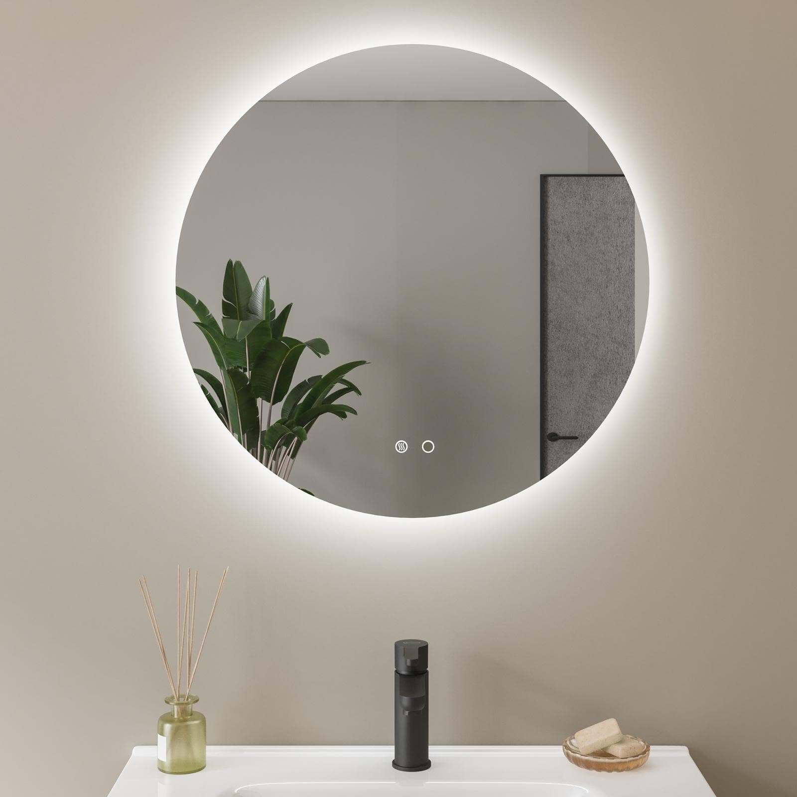 *80* CLOST SPECCHIO LED Ø50 CM TOUCH ANTI-FOG 5 MM LUCE FREDDA 6500K