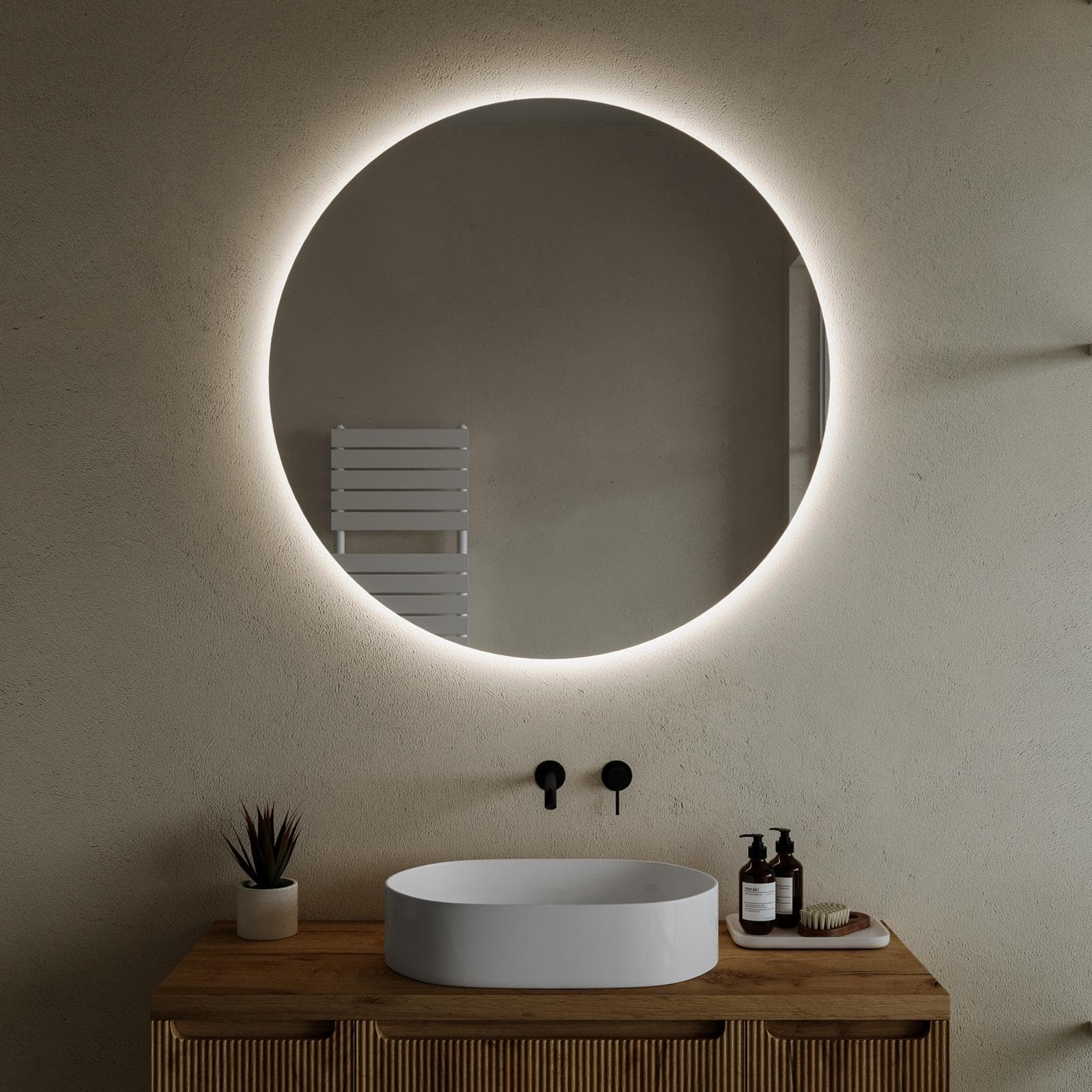 Specchio da bagno tondo Ø 100 cm luce fredda - Amede