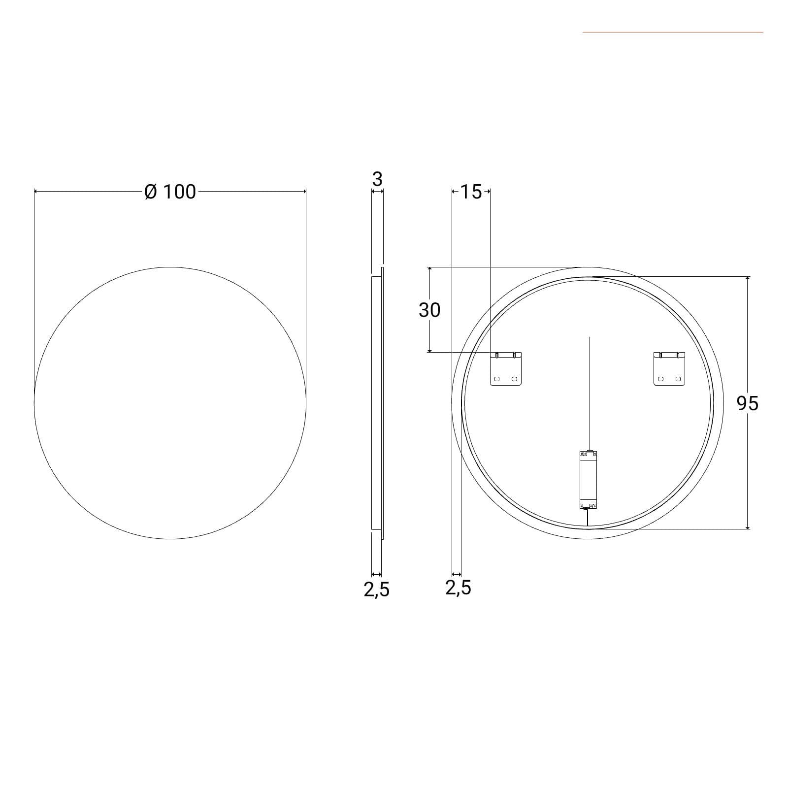 Specchio da bagno tondo Ø 100 cm luce fredda - Amede