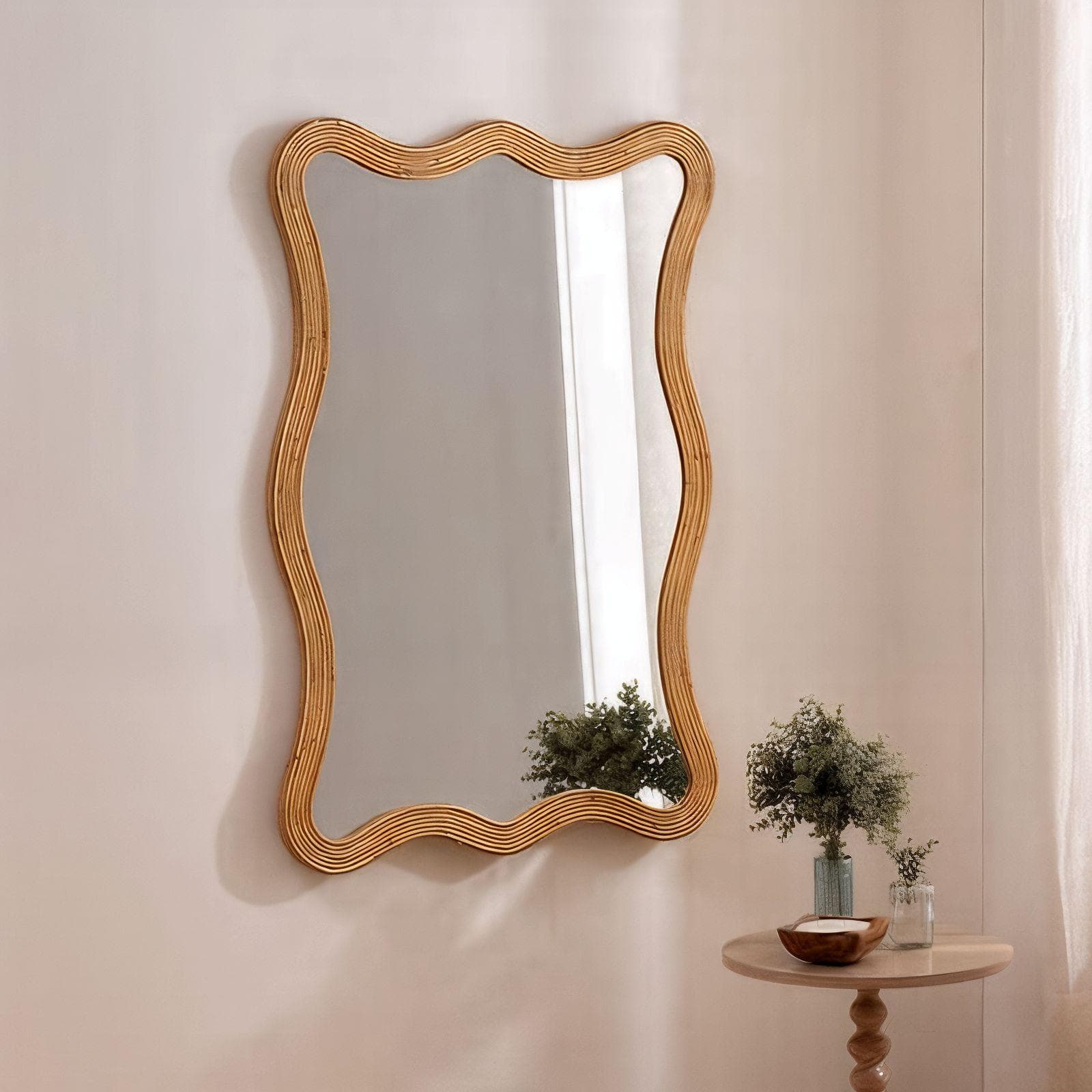 Specchio da interno 71x100h cm in rattan intrecciato a mano