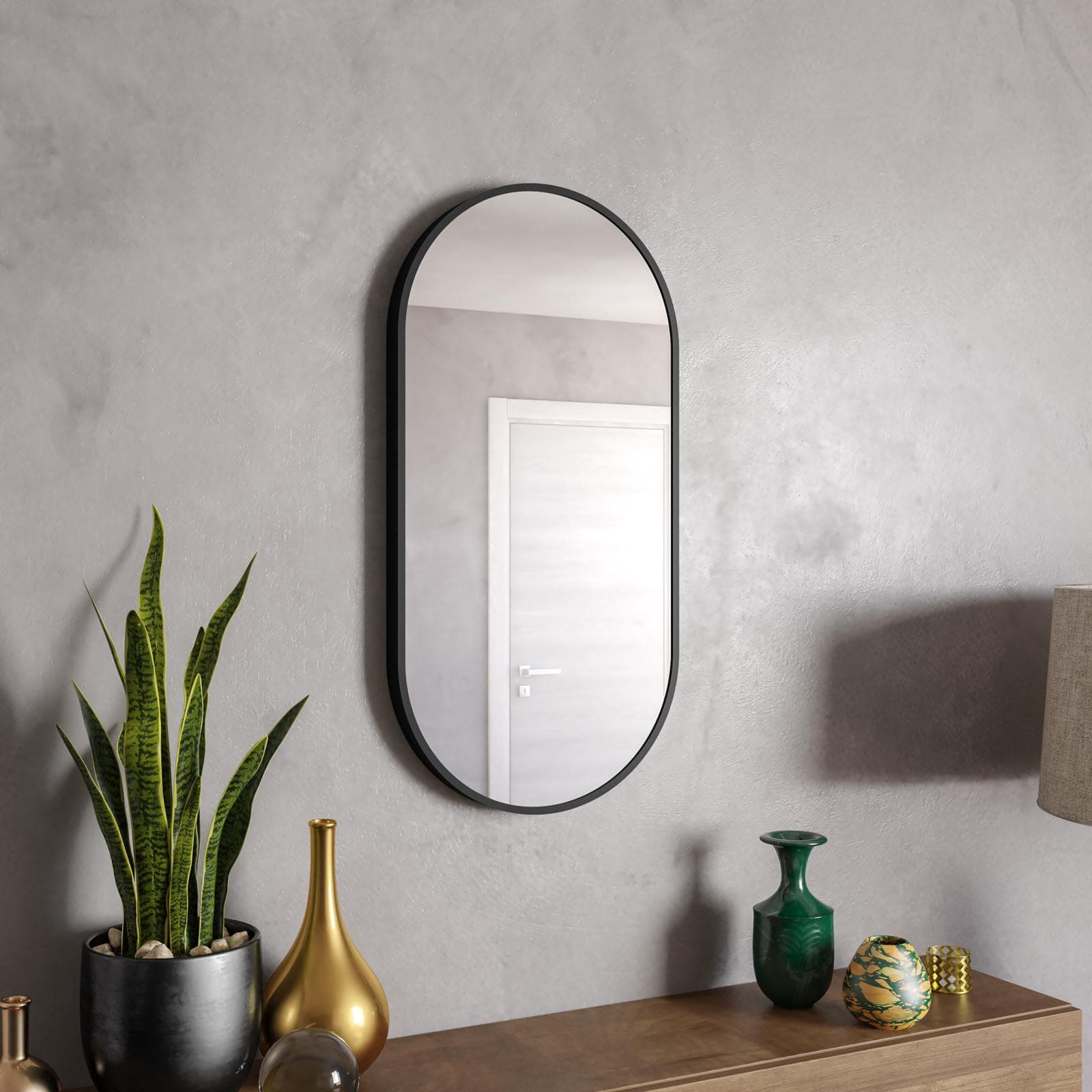 Specchio da interno reversibile 80x40 cm con cornice in alluminio nero opaco - Finley