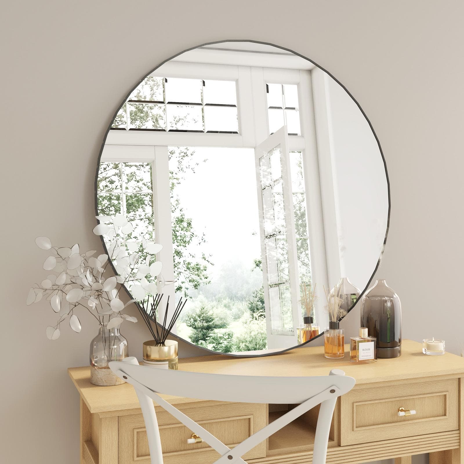 Specchio da interno rotondo 100 cm con cornice nero spazzolato in alluminio - Talas