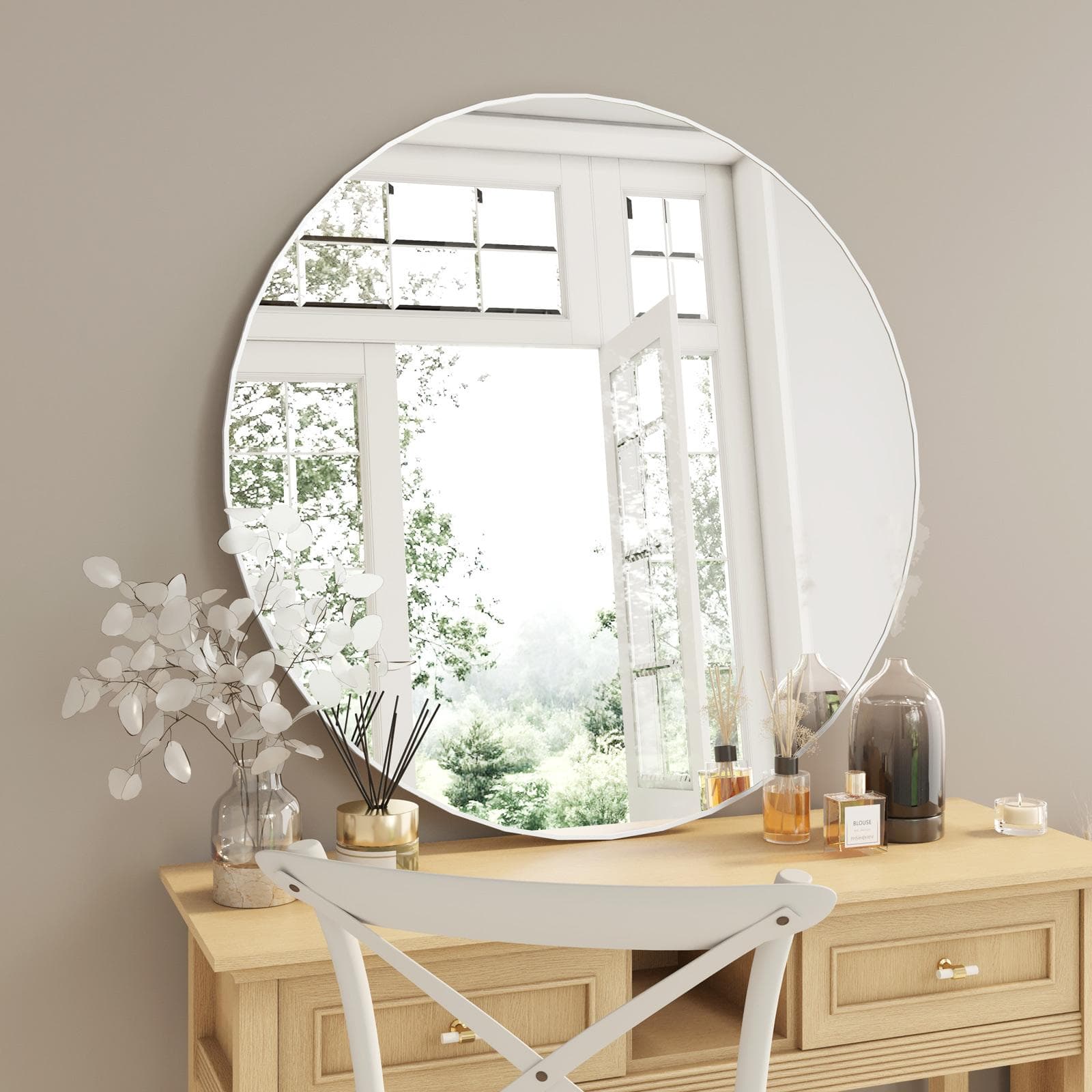 Specchio da interno rotondo 110 cm con cornice bianco opaco in alluminio - Talas