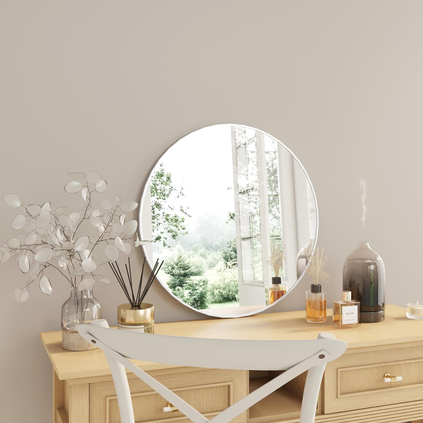 Specchio da interno rotondo 60 cm con cornice in alluminio bianco opaco - Talas