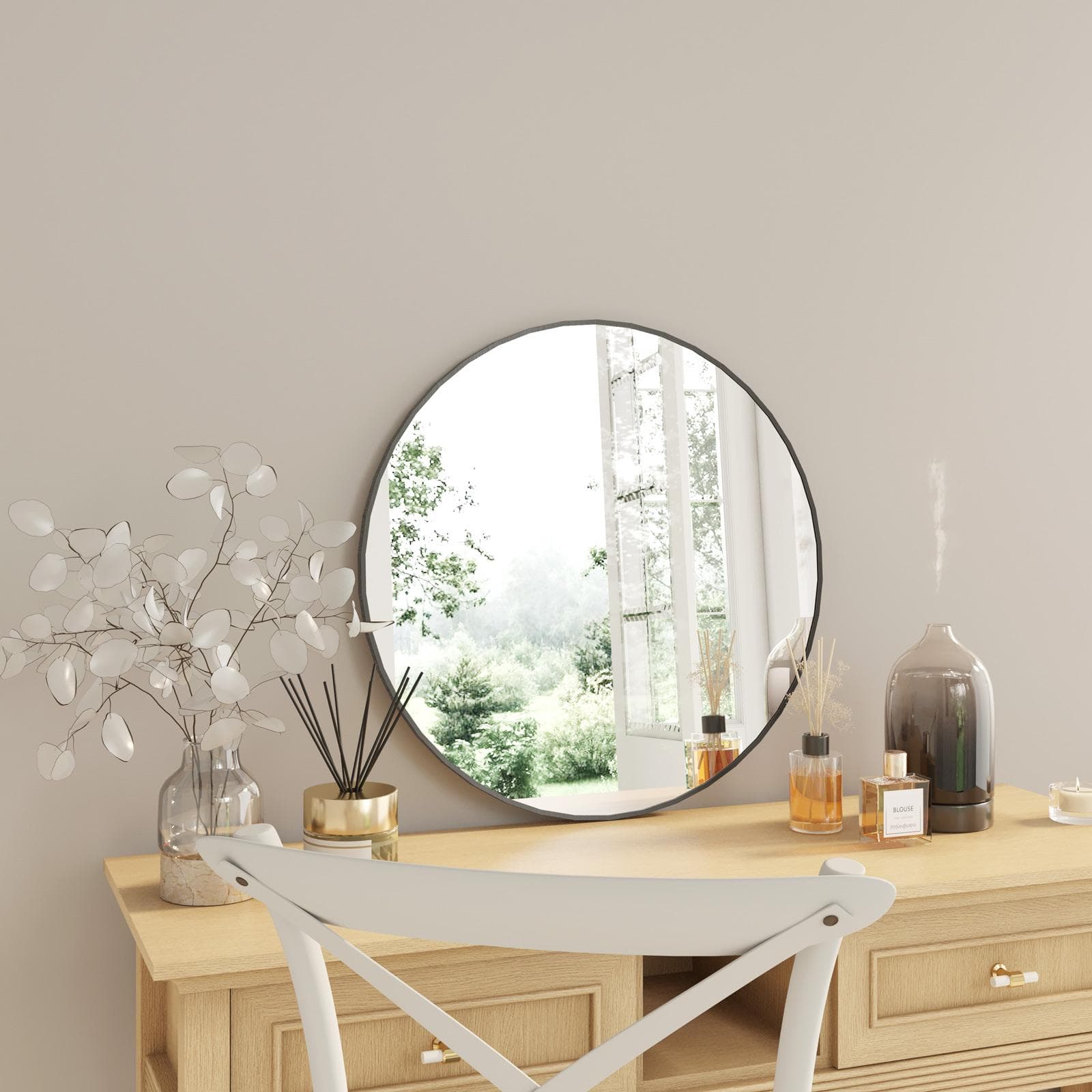 Specchio da interno rotondo 60 cm con cornice nero spazzolato in alluminio - Talas
