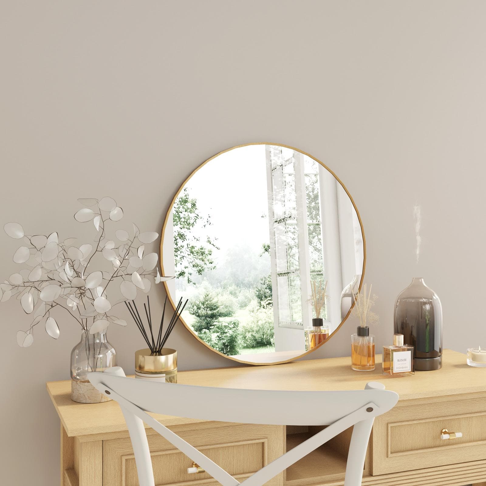 Specchio da interno rotondo 60 cm con cornice oro spazzolato in alluminio - Talas