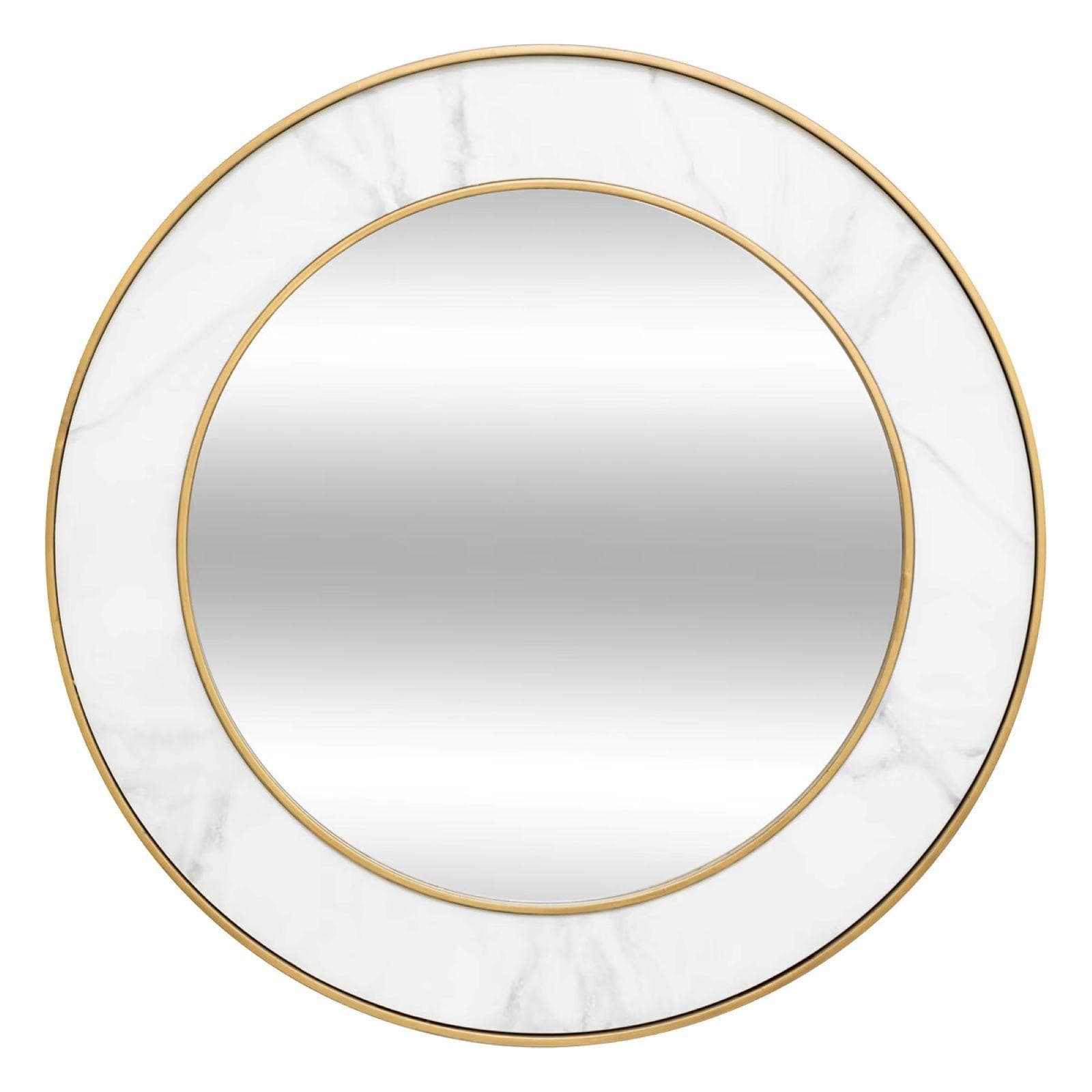 Specchio da interno rotondo 75 cm in legno effetto marmo bianco e oro
