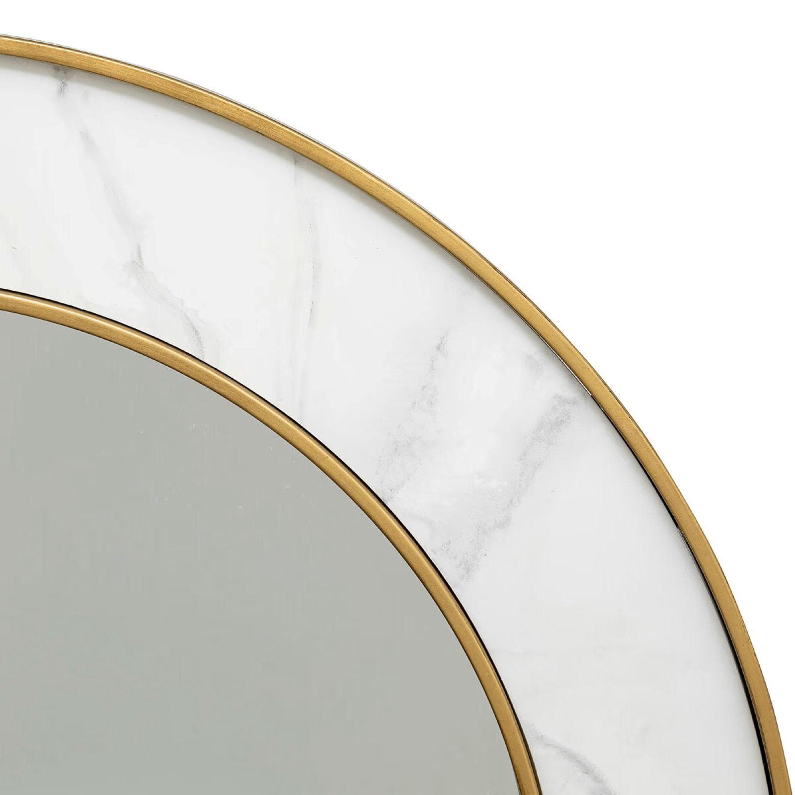 Specchio da interno rotondo 75 cm in legno effetto marmo bianco e oro