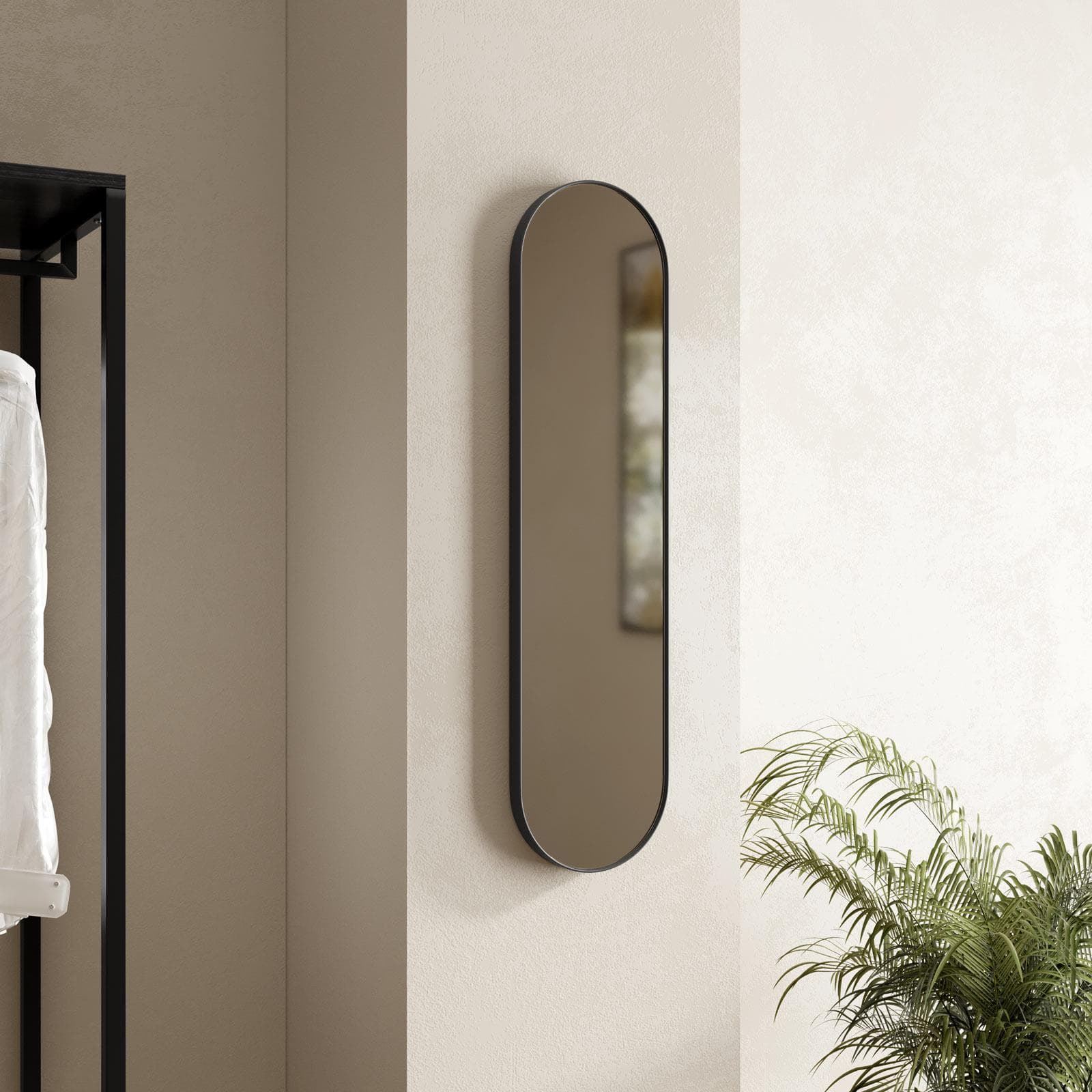 Specchio da parete 20x80h cm con cornice in metallo nero - Adelyo