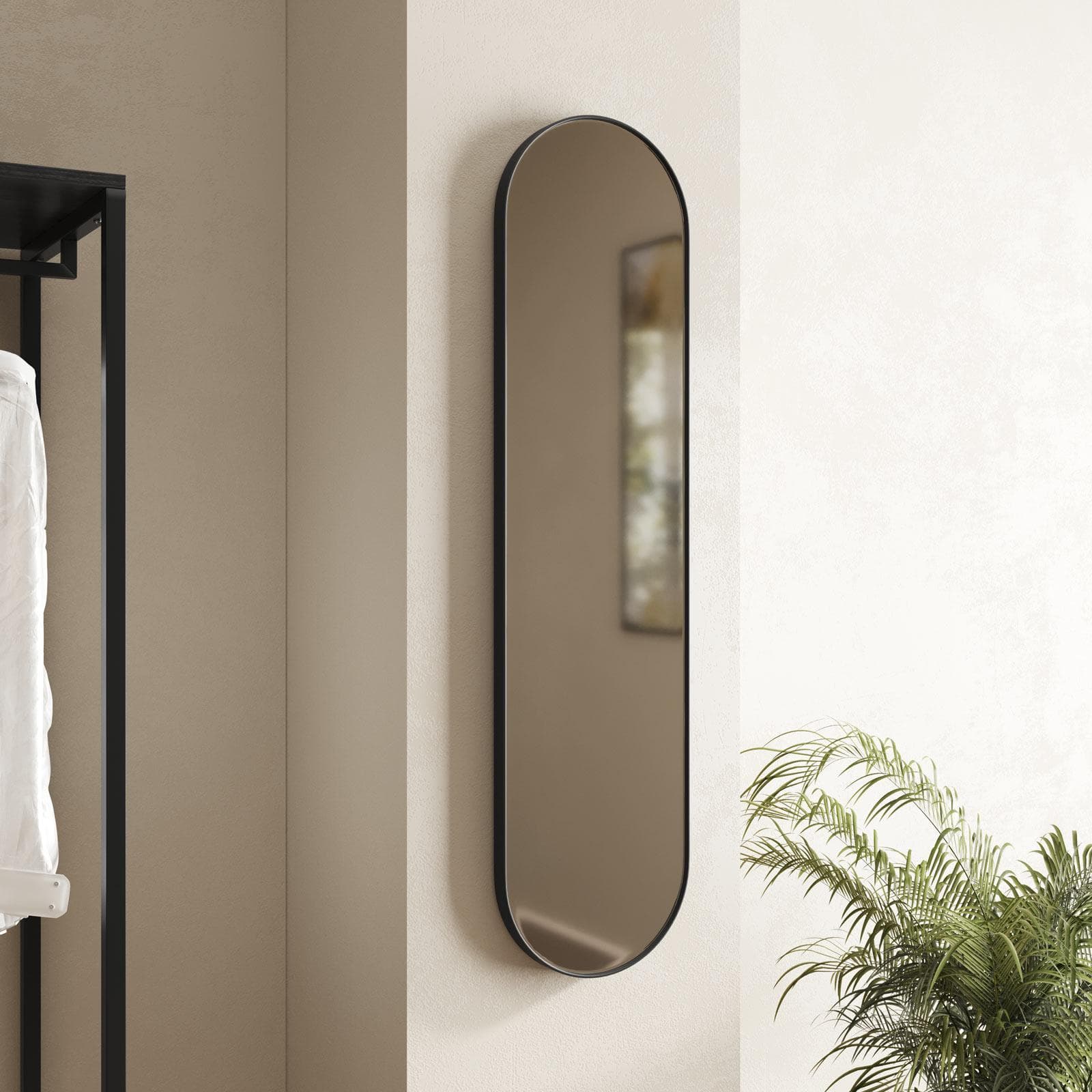 Specchio da parete 25x100h cm con cornice in metallo nero - Adelyo
