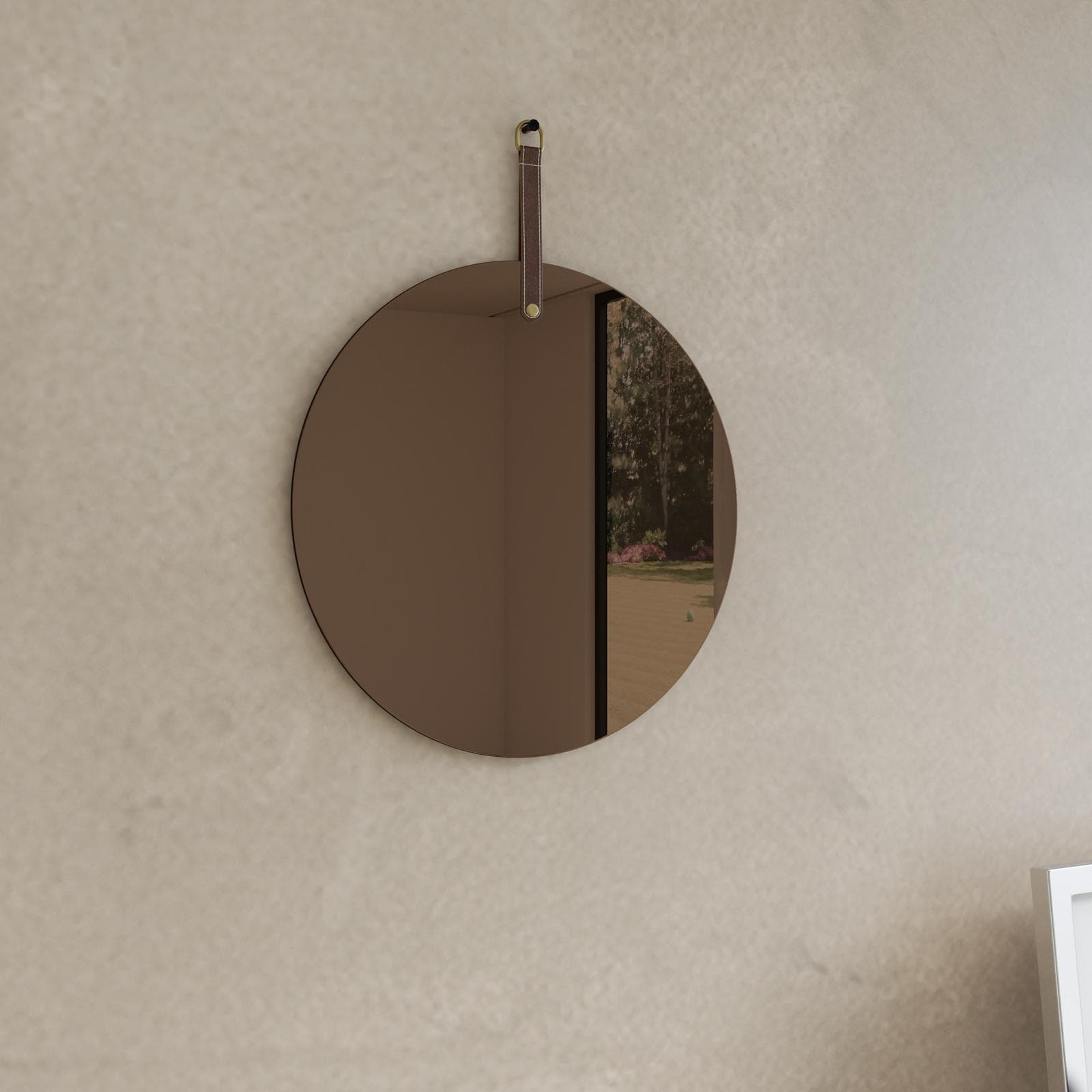 Specchio da parete 35x45h cm bronzato con cinghia in similpelle cuoio - Vame
