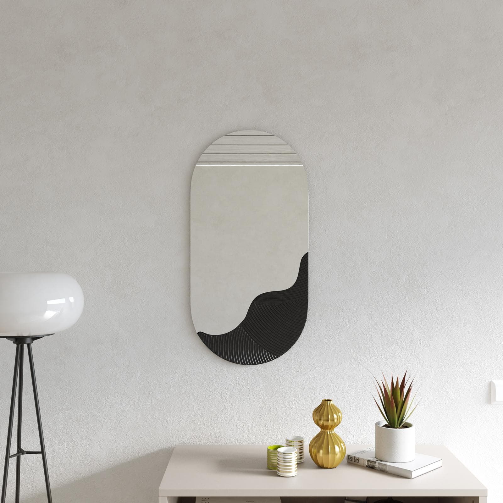Specchio da parete 40x80h cm con dettaglio texturizzato nero opaco - Menin